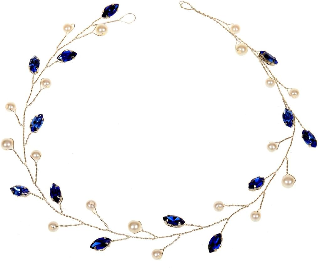 LQIOACU Headpiece Wedding Blue Headpiece Bridal Hair Vine Crystal Headband Sparly Leaf Hair Vine Part Prom Hair Accessories for Bridesmaid and Flower Girls