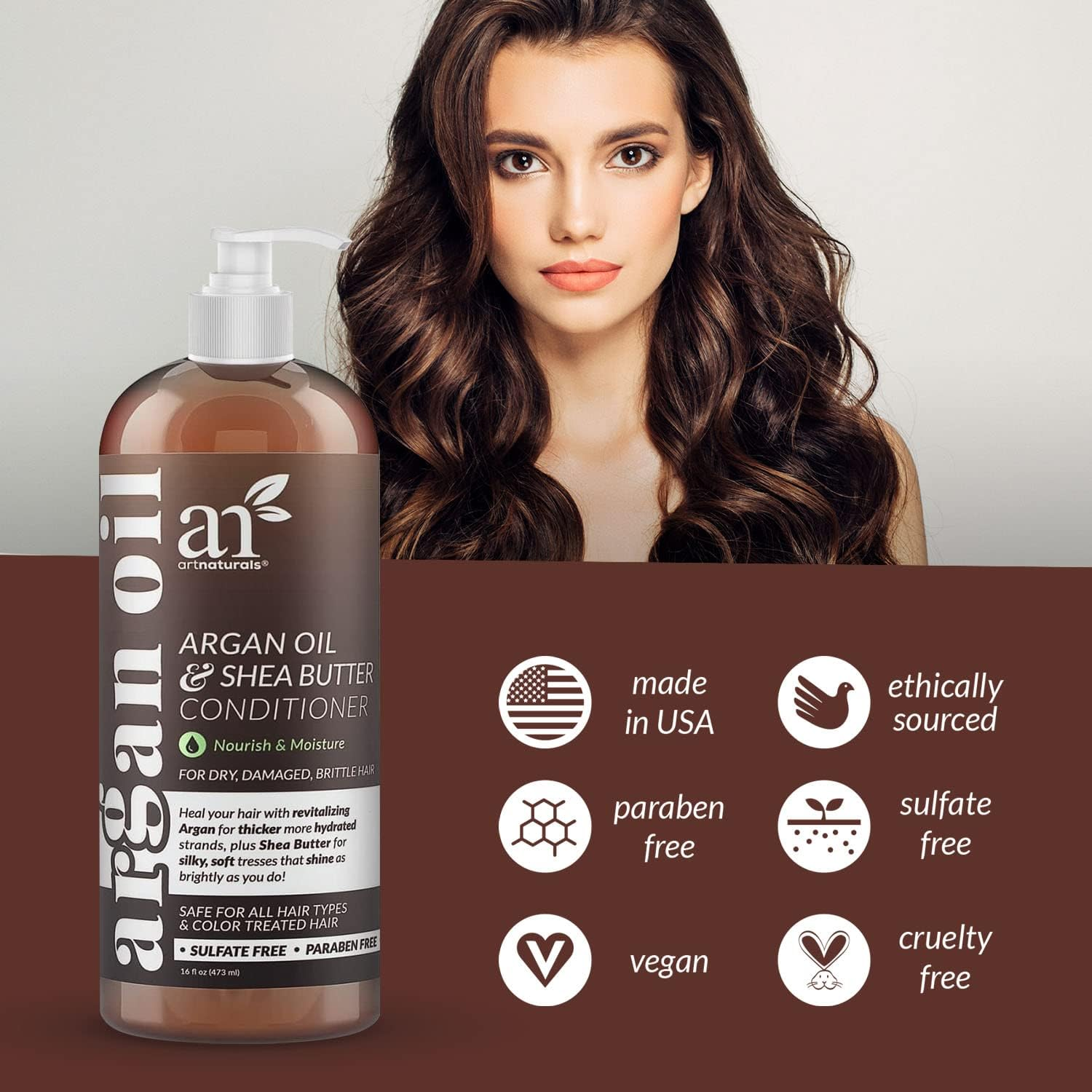 Artnaturals Argan Oil Hair Conditioner - (16 Fl Oz / 473Ml) - Sulfate Free - Treatment for Damaged and Dry Hair - for All Hair Types - Safe for Color Treated Hair image number 4