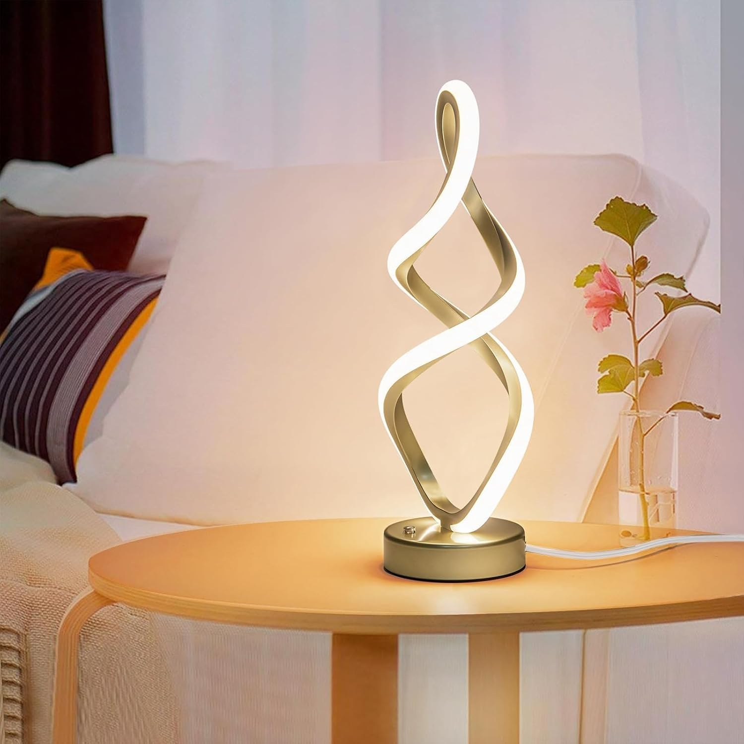 Modern Spiral Table Lamp, Bedside Lamp with Dimmable Metallic Bedside Lamp with Touch Controller, 3 Colour Temperature, Decorative Lamp for Living Room for Bedroom, Living Room, Home Office image number 4