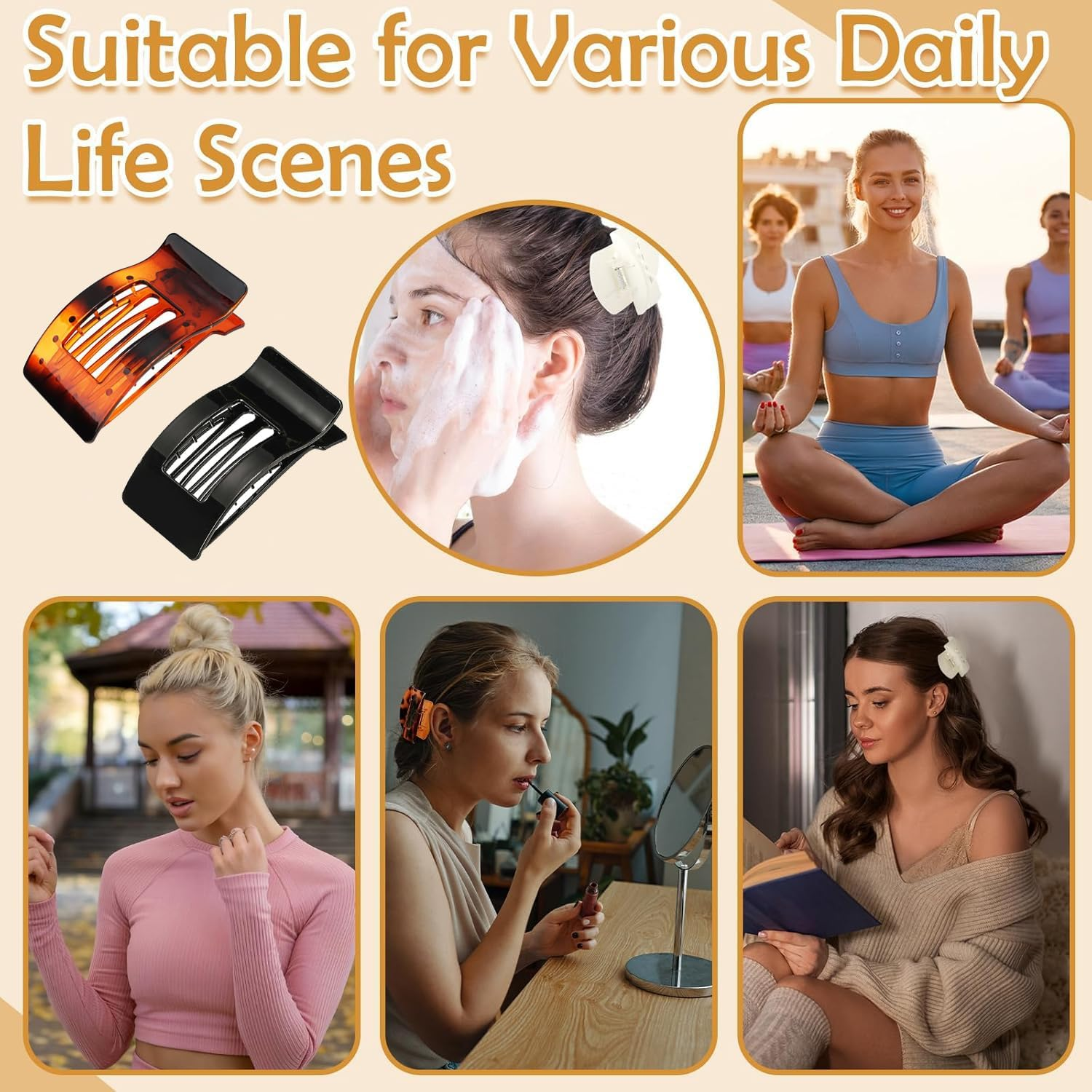 Women'S Hair Clip, Flat Claw Clip, Strong Hold & Non-Slip, Square Large French Hair Clip for Inserting for Thick and Thin Hair, Pack of 4 image number 1