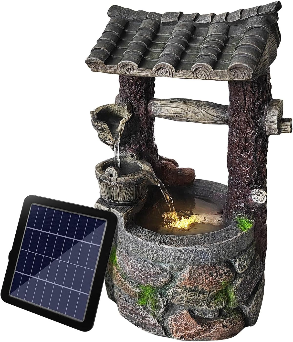 Solar Water Feature Fountain Pump with Panel Battery Led Lights Cascading Landscape Bird Bath Pool Fish Pond Indoor Outdoor Garden Yard Decoration image number 4