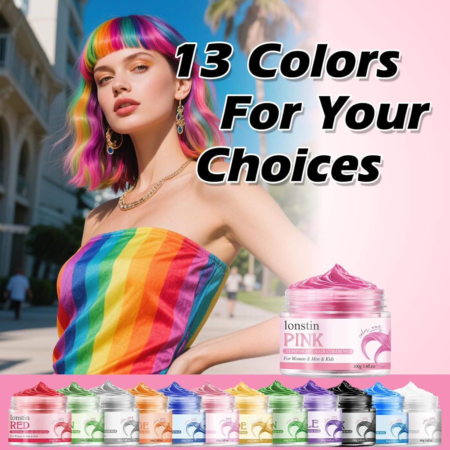 AU Temporary Hair Color Wax Pink - Instant Natural Dye Clay, Non-Damaging & Easy Wash Out, 13 Colours for Men & Women (100G) image number 3