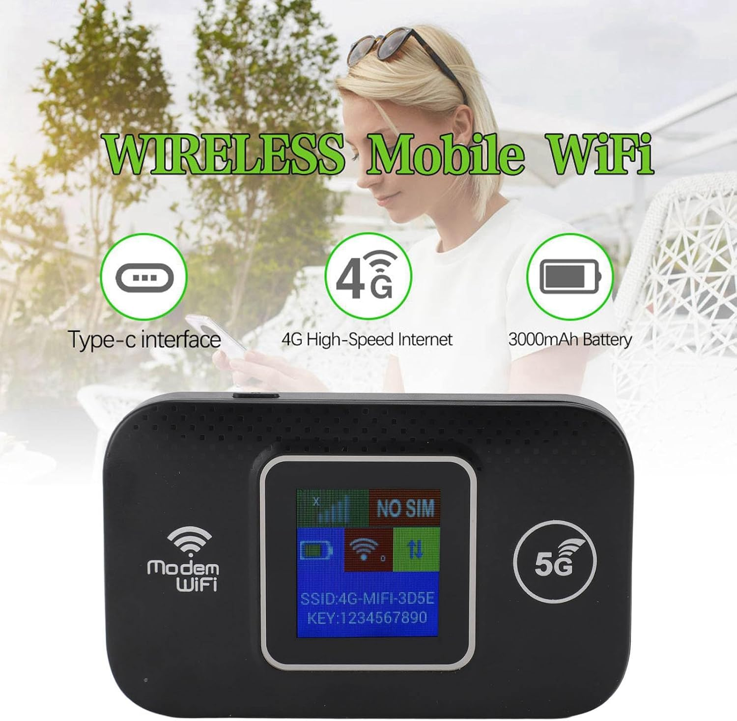 CHICIRIS 4G Portable Wifi Router, 4G LTE Portable Wifi Router Fast 300Mbps Sharing up to 10 Wifi Devices for Europe with LCD Display image number 5