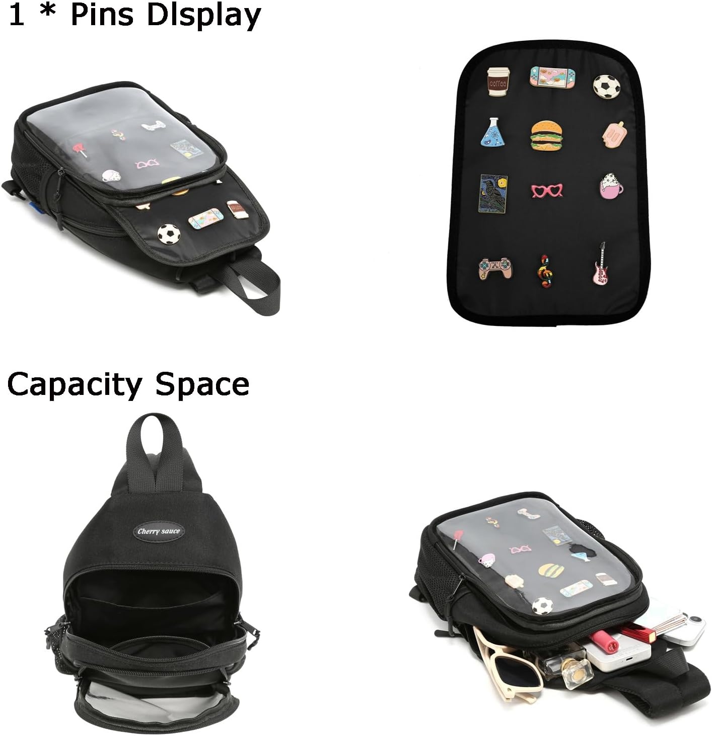 CHERRY SAUCE Kawaii Oxford Ita Bag Pin Display Chest Pack Shoulder Bag Sport Backpack Hiking Daypack - Beige image number 5