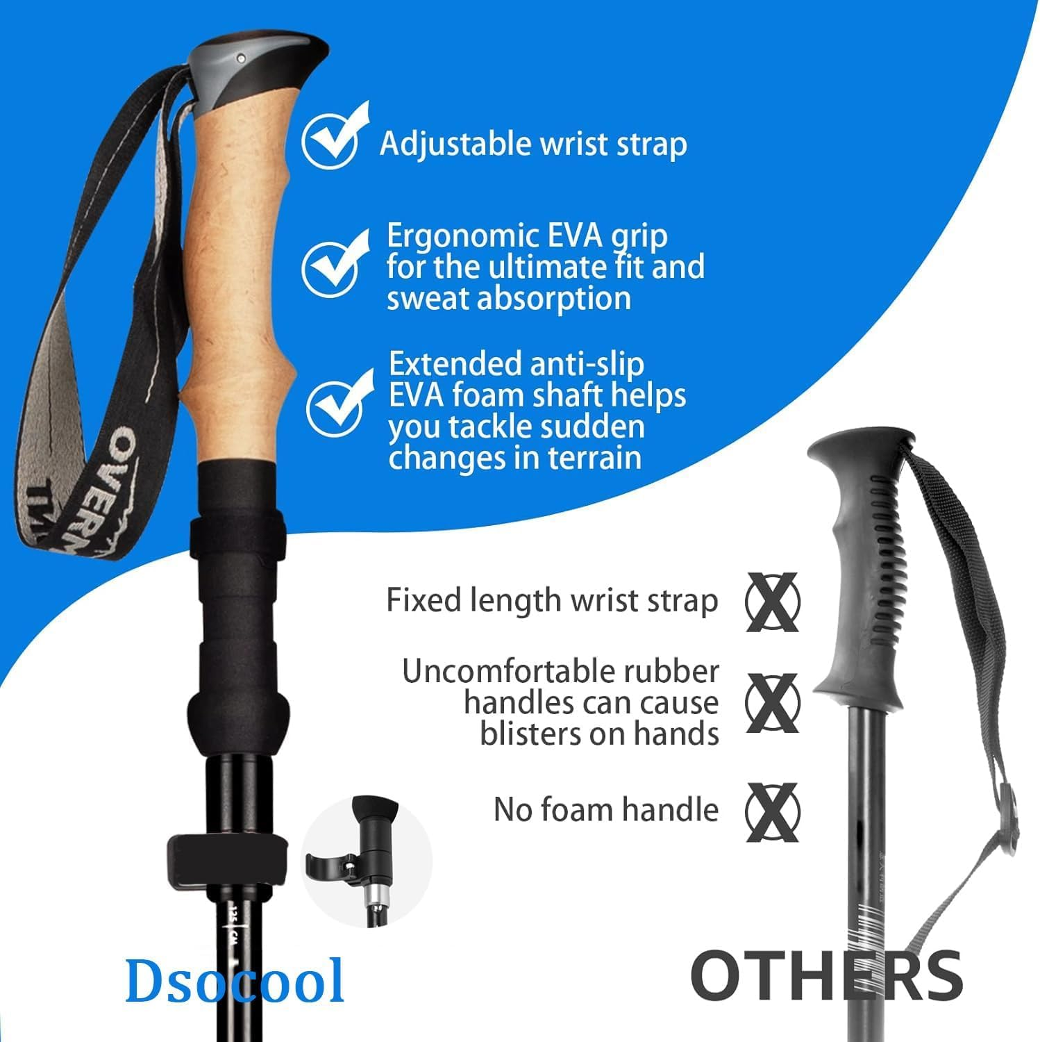 Dsocool Collapsible Trekking Poles - Lightweight Folding Hiking Poles for Women Men - Walking Sticks for Hiking - Adjustable with Quick Flip Lock & All Terrain Accessories - Set of 2 image number 1