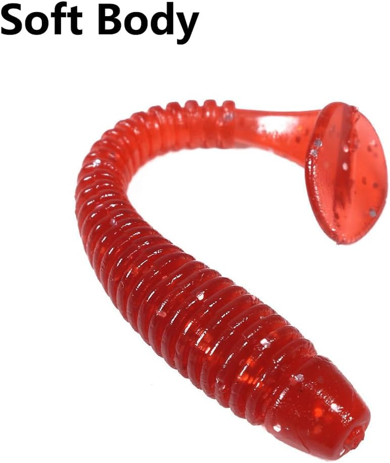 50Pcs Soft Plastic T-Tail Grub Worm Baits Fishing Lures Fish Tackle Gear Accessories Suitable for Catching Bass Trout Salmon - Gold image number 7