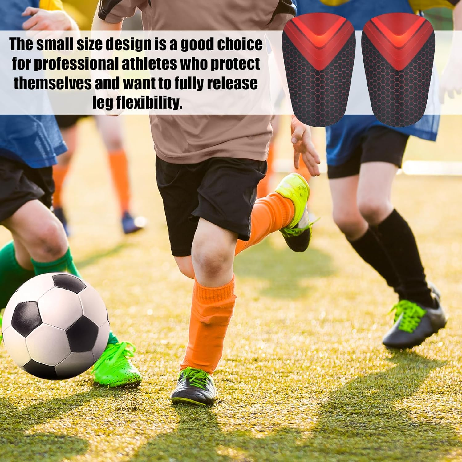 2Pcs Mini Soccer Shin Guards, 3.15X1.97In Extra Small Shin Pads Protective Gear for Women Men Boys Girls Soccer Players (Red, Black) image number 3