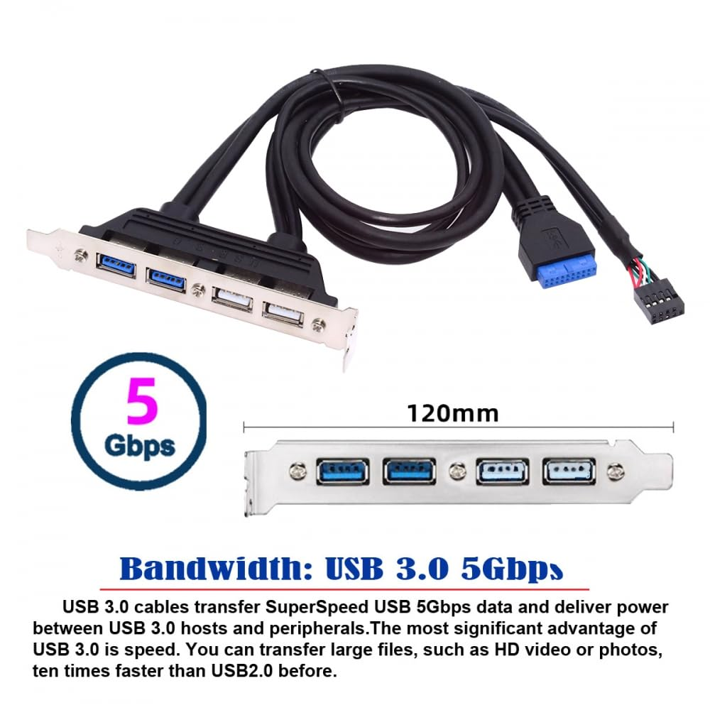 CY Cable Internal Four USB2.0 & USB 3.0 Female Mount Panel to Motherboard 9Pin 19Pin 20Pin Baffle Cable with PCI Bracket 50Cm image number 1