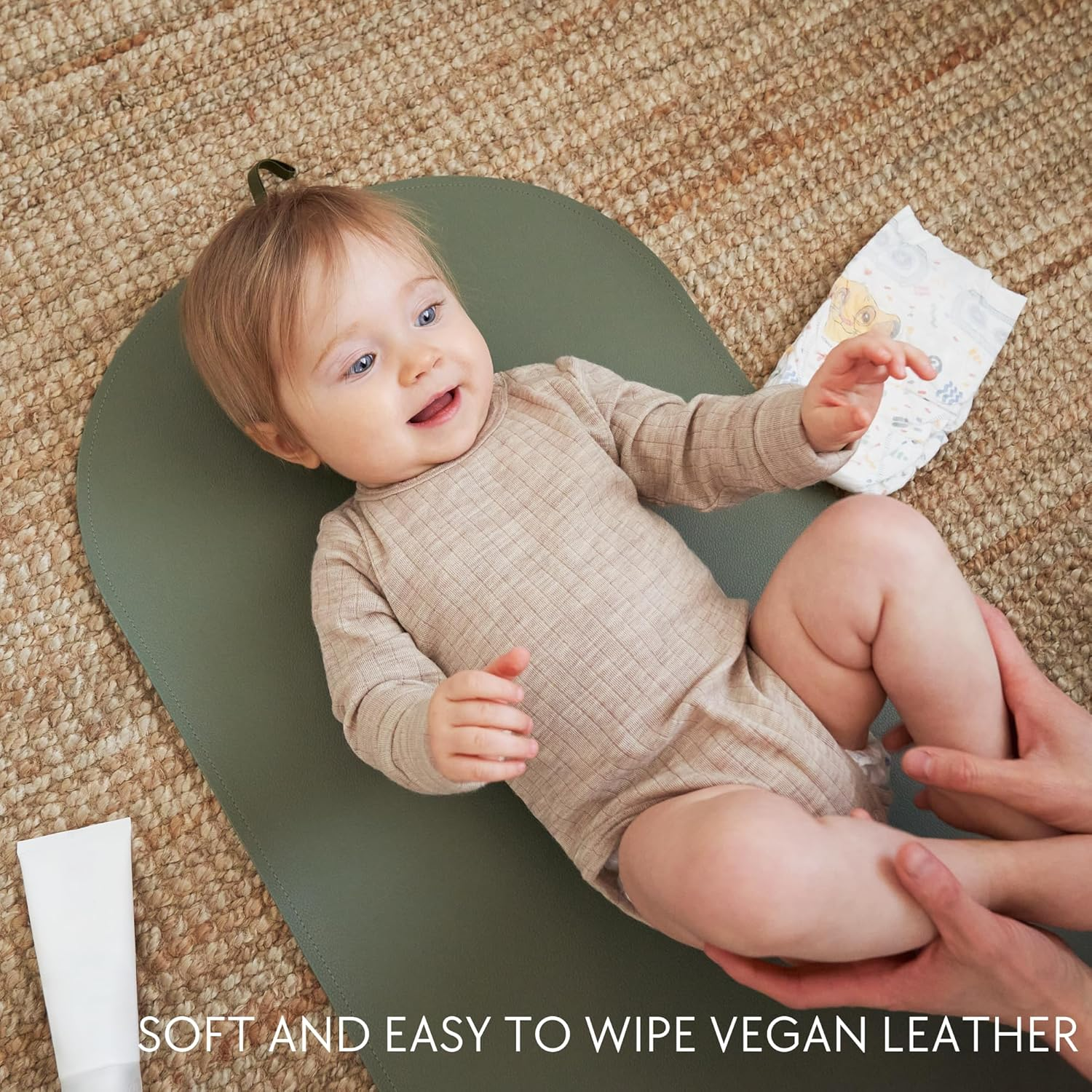 Stylish Vegan Leather Changing Pad for Your Baby - Soft and Easy to Wipe Clean Changing Mat for On-The-Go or at Home Use - Lightweight and Foldable Mat That Perfectly Fits into Any Diaper Bag - Beige image number 3