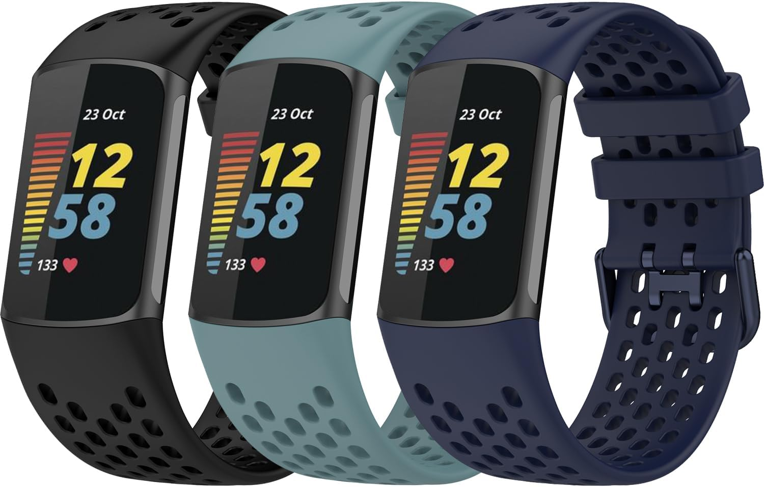 Chofit Band Intended for Fitbit Charge 5 6 Smart Watch, [3 Pack]Soft Breathable Quick Release Silicone Wristband Strap for Charge 5 6 (Blue-Black-Navy Blue) image number 5