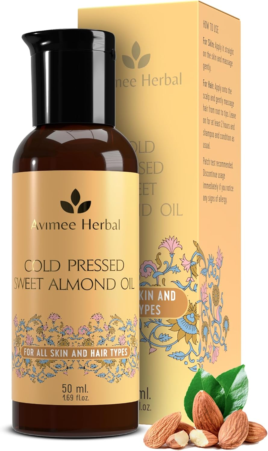 AVIMEE Herbalpure Cold Pressed Sweet Almond Oil | Fights Split Ends & Strengthens Hair | Enriched with Vitamin E | Mineral Oil Free | 50 ML image number 3