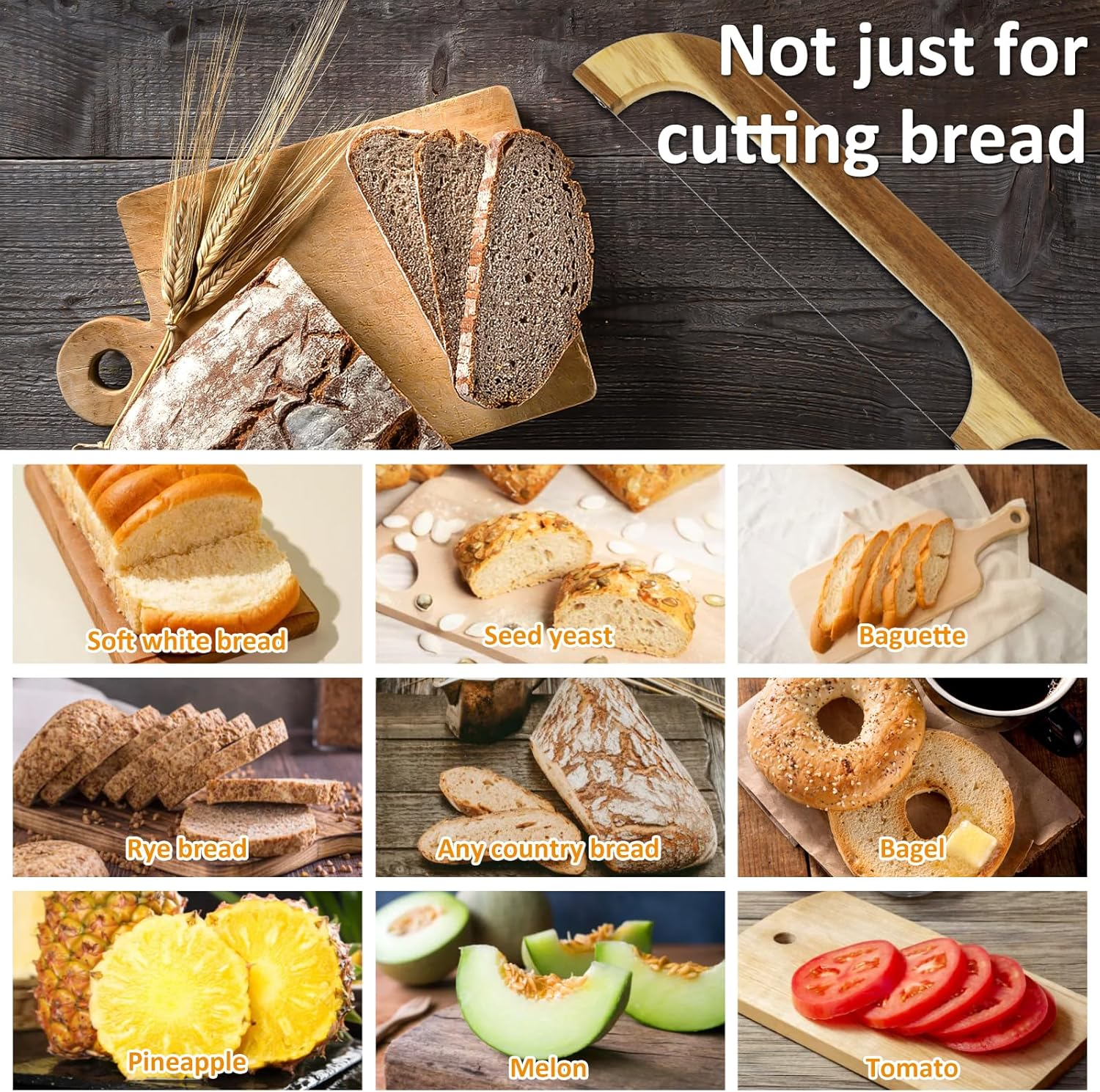 Sourdough Slicer Knife, Bread Bow Slicer, Stainless Steel Bread Cutting Tool, Food Grade Bread Slicer with 2 Spare Blade + 2 Knife Guards for Sourdough Loaf Baguettes Bagels image number 3