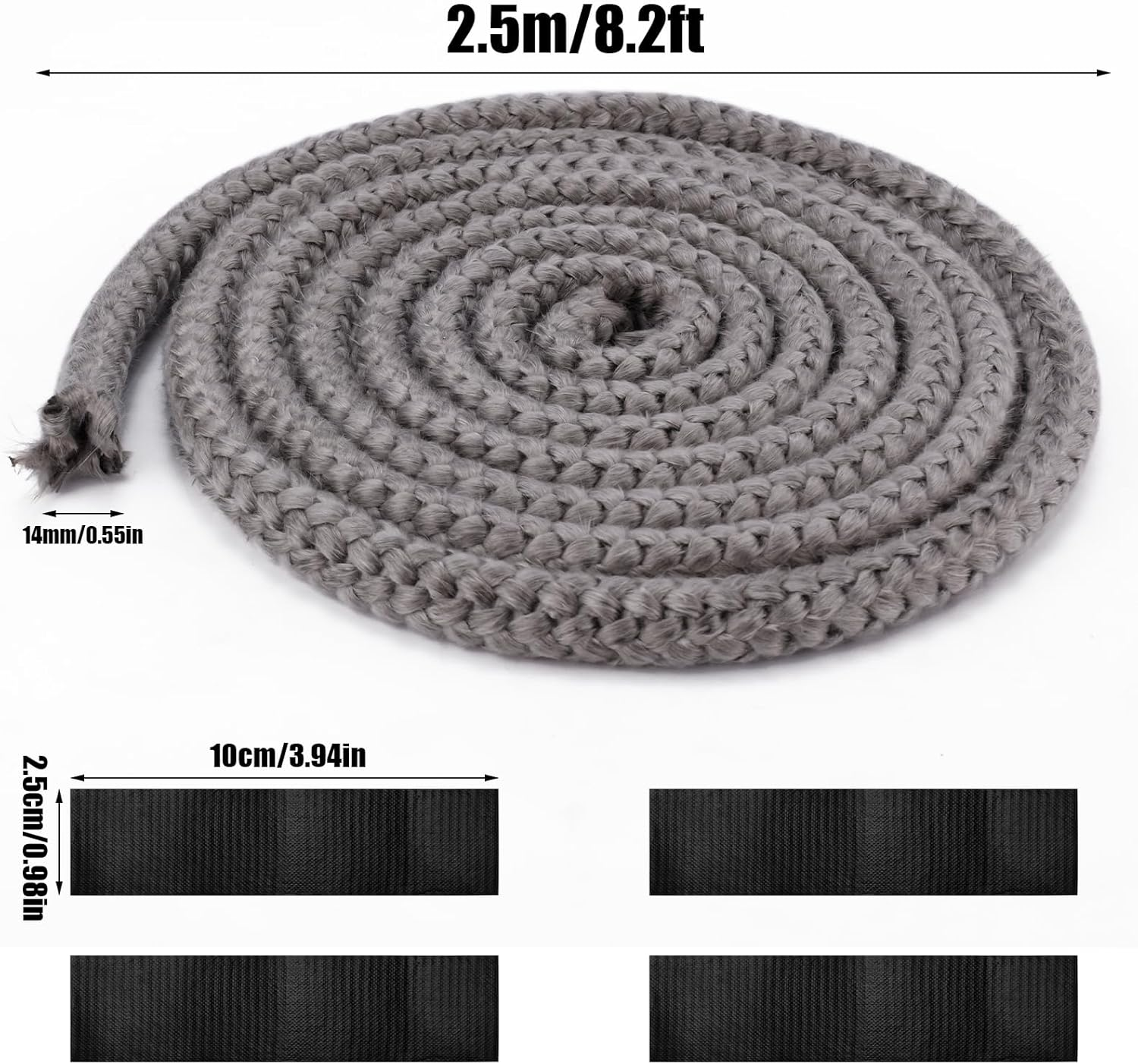 Fireplace Seal Rope, 8.2Ft X 0.55In Graphite Impregnated Fiberglass Rope Seal Gasket Replacement Wood Stove Door Gasket for Fireplaces Stoves Wood Burning image number 2