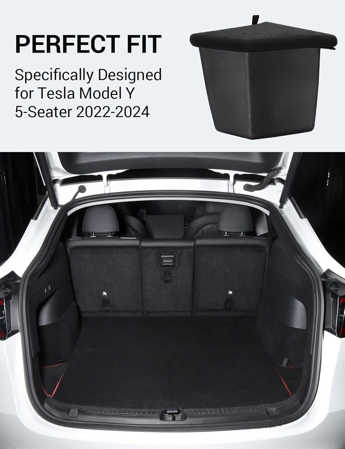 2022-2024 Tesla Model Y Trunk Organizer Waterproof Rear Trunk Storage Bins Side Box with Carpeted Lip Interior Accessories Set of 2 for Model Y 5-Seater BOOT BAGS (Newest Version) image number 4