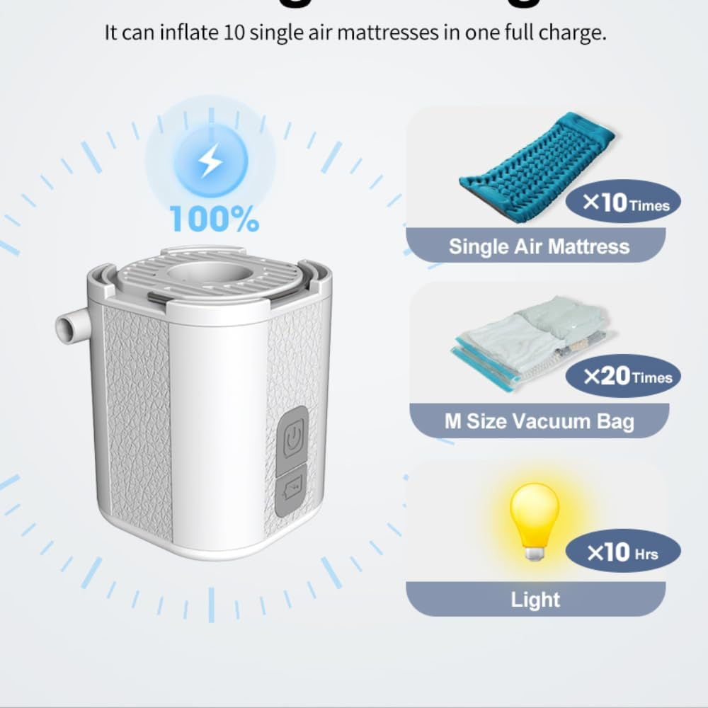 Neovanex Portable Air Pump with Camping Light, Ultra-Mini, USB Rechargeable, for Inflatables, Air Mattresses, Pool Floats, Sleeping Pads, Swimming Rings, Storage Bags - Black image number 7