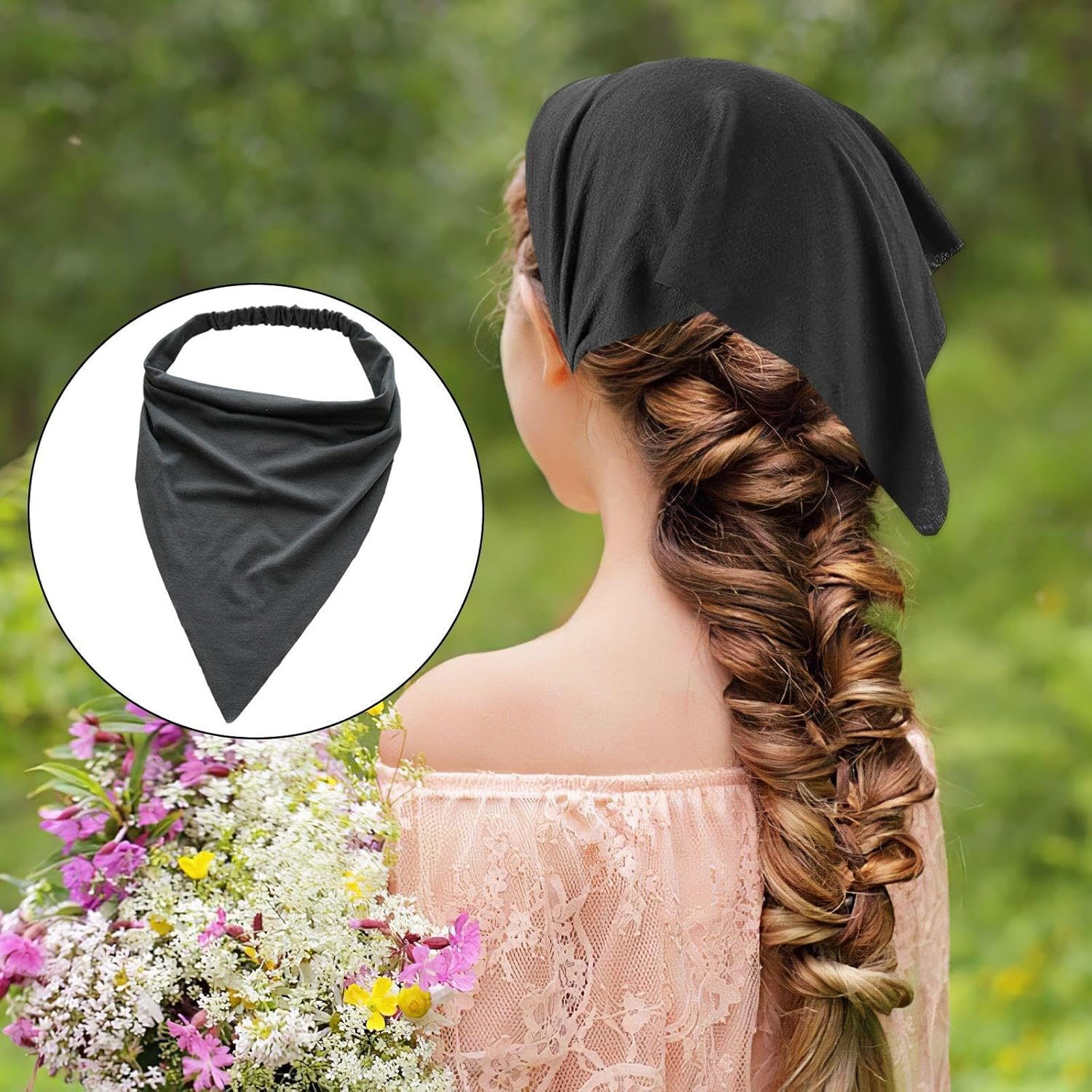 YSDYY 8 Triangular Scarves in Bohemian Style, Elastic Hair Straps, Non-Slip-Coloured Hair Accessories, Outfit Accessories image number 1