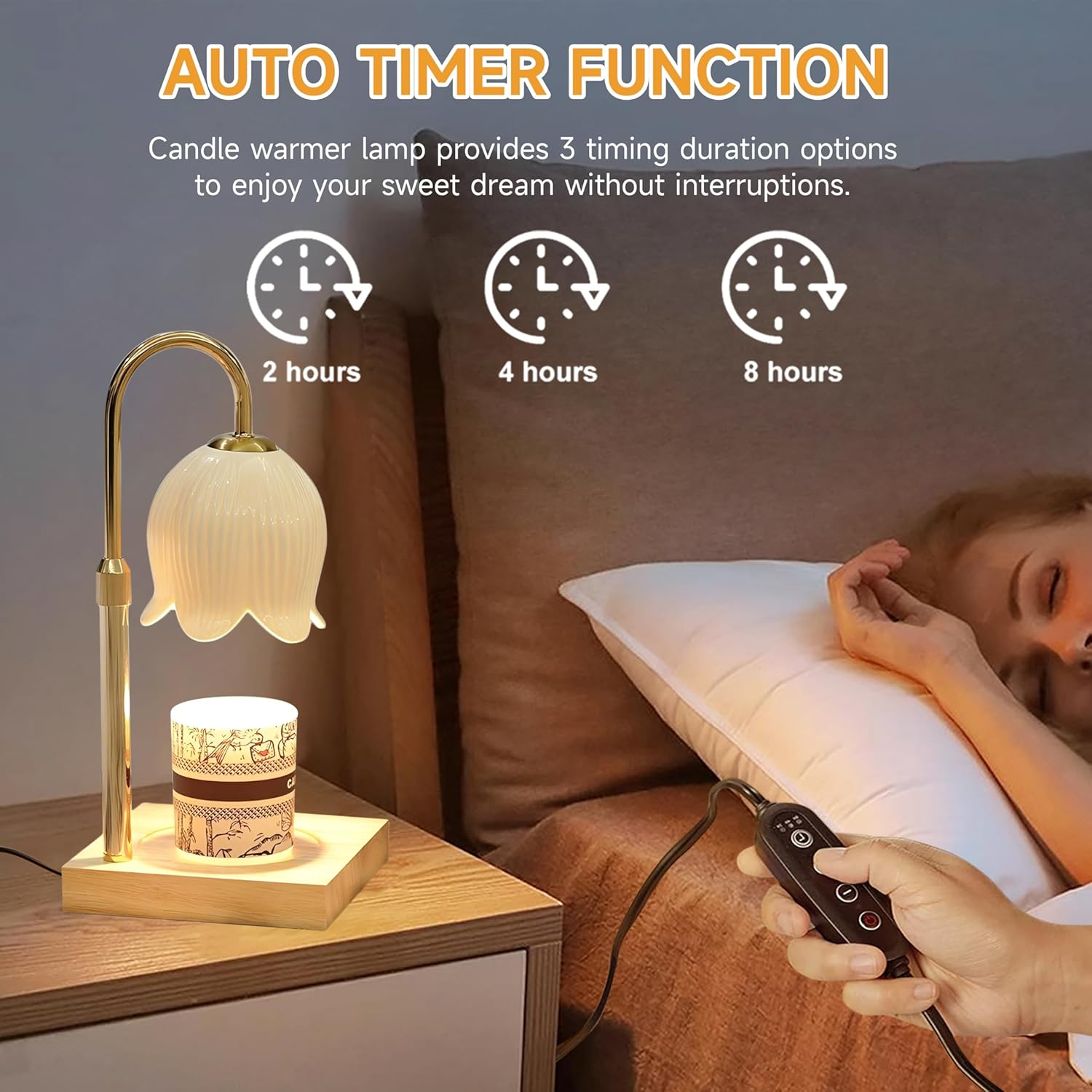 Kinsynko Candle Warmer Lamp Australia with Timer and 2 Bulbs for Home Scented Jar Candles, Dimmable White Ceramic Bell Orchid Candle Melting Lamp for Housewarming, Valentine'S Day Gift image number 6