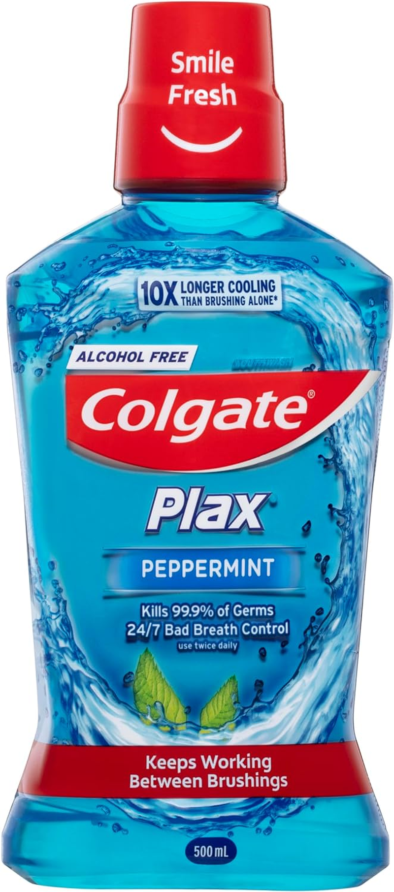 Colgate Plax Antibacterial Mouthwash 500Ml, Peppermint, Alcohol Free, Bad Breath Control
