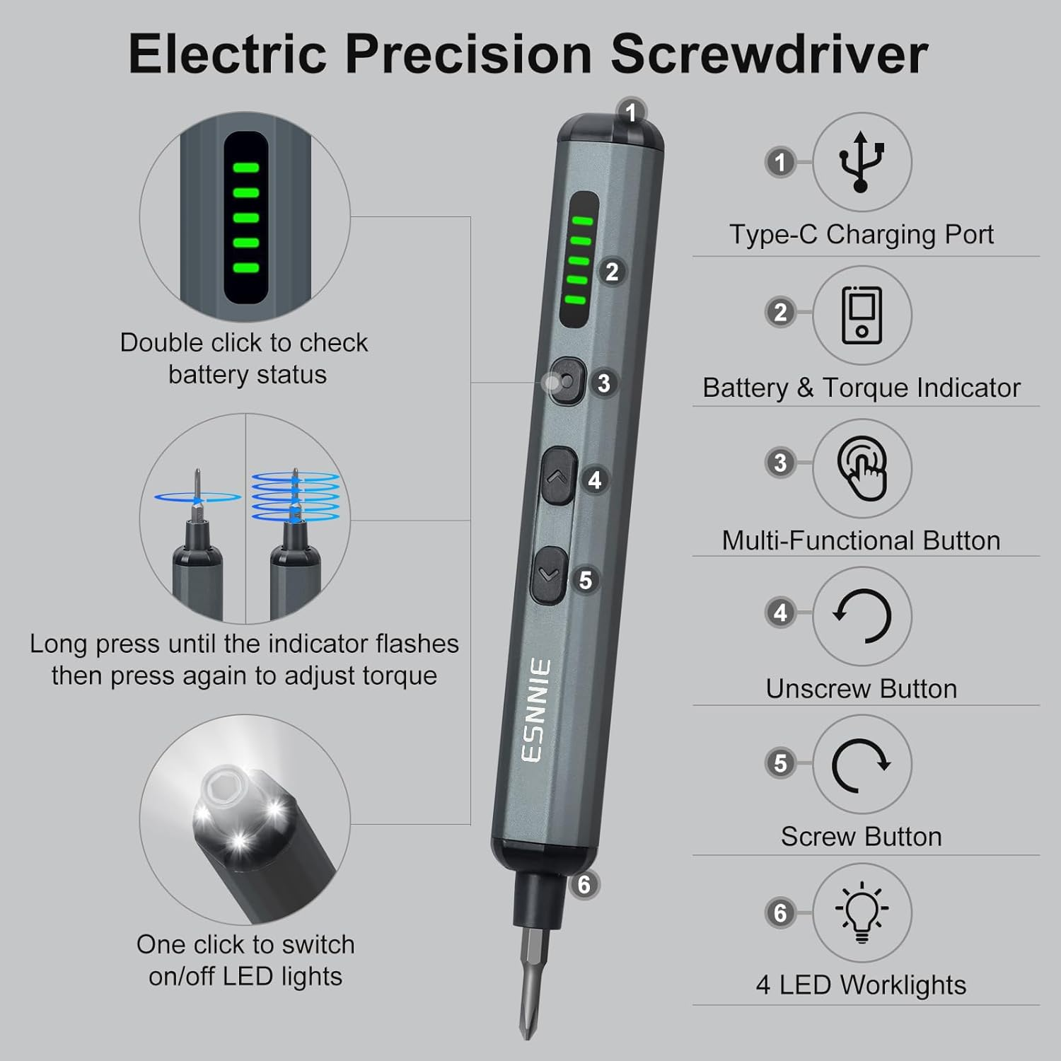 Mini Electric Screwdriver Set, 68 in 1 Small Electric Screwdriver Cordless - 64 S2 Preicison Bits, 5 Torque Settings, 4 LED Lights, Mini Power Screwdriver Repair Tool Kit for PC RC Electronic - 68 In1 Electric image number 2