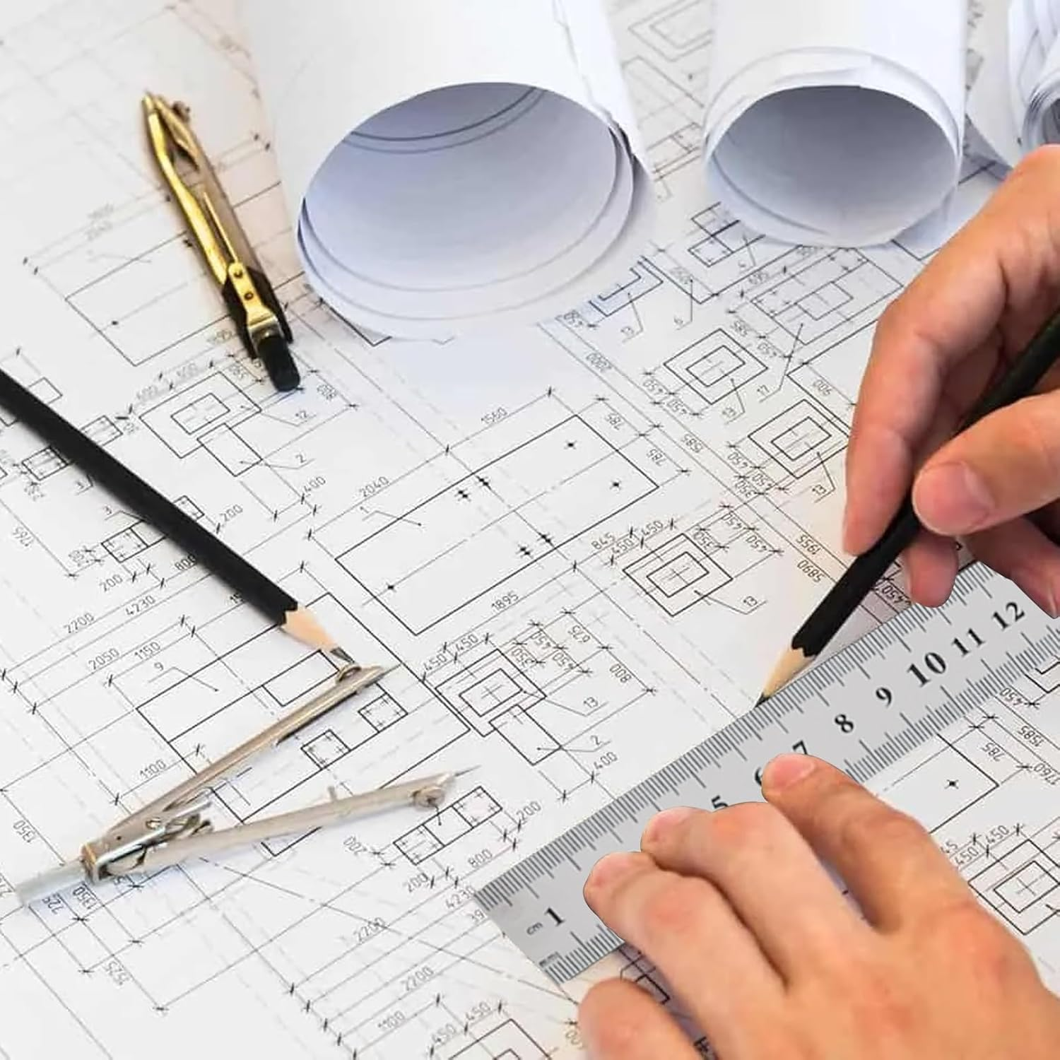 Stainless Steel Ruler, Metal Ruler Set of 4 15Cm 20Cm 30Cm 40Cm with Double Scale Edge, Measuring Tool Metal Steel Ruler, for Home School Office Daily Use, with Inch and Metric Graduation