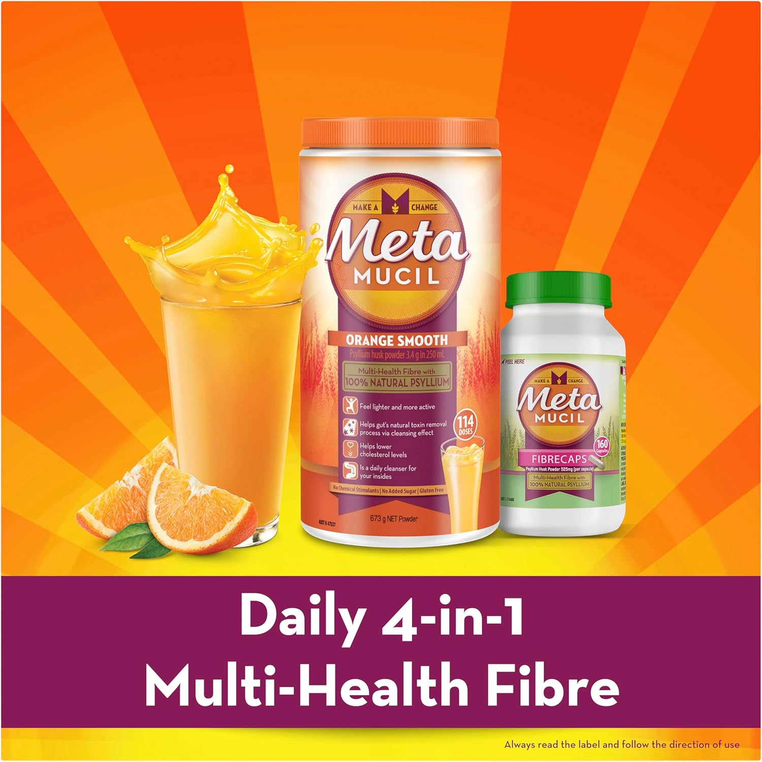 Metamucil Daily Fibre Supplement Smooth Orange, 114 Doses, 673G image number 2