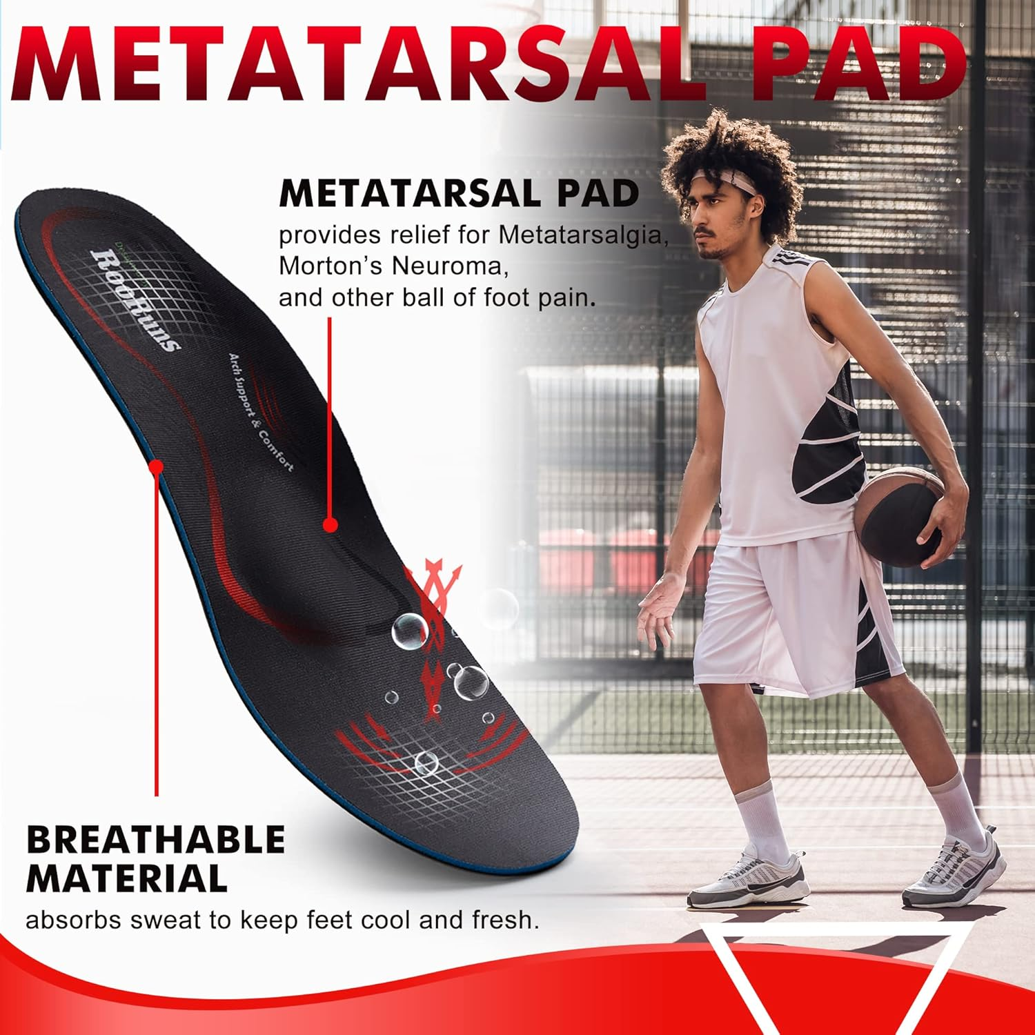 Plantar Fasciitis Insoles, Orthotic Shoe Inserts with Arch Supports, Metatarsal and Heel Cushion for Metatarsalgia, Flat Feet, Forefoot Pain, Morton&rsquo;S Neuroma, Arch Support Insoles for Women and Men image number 5