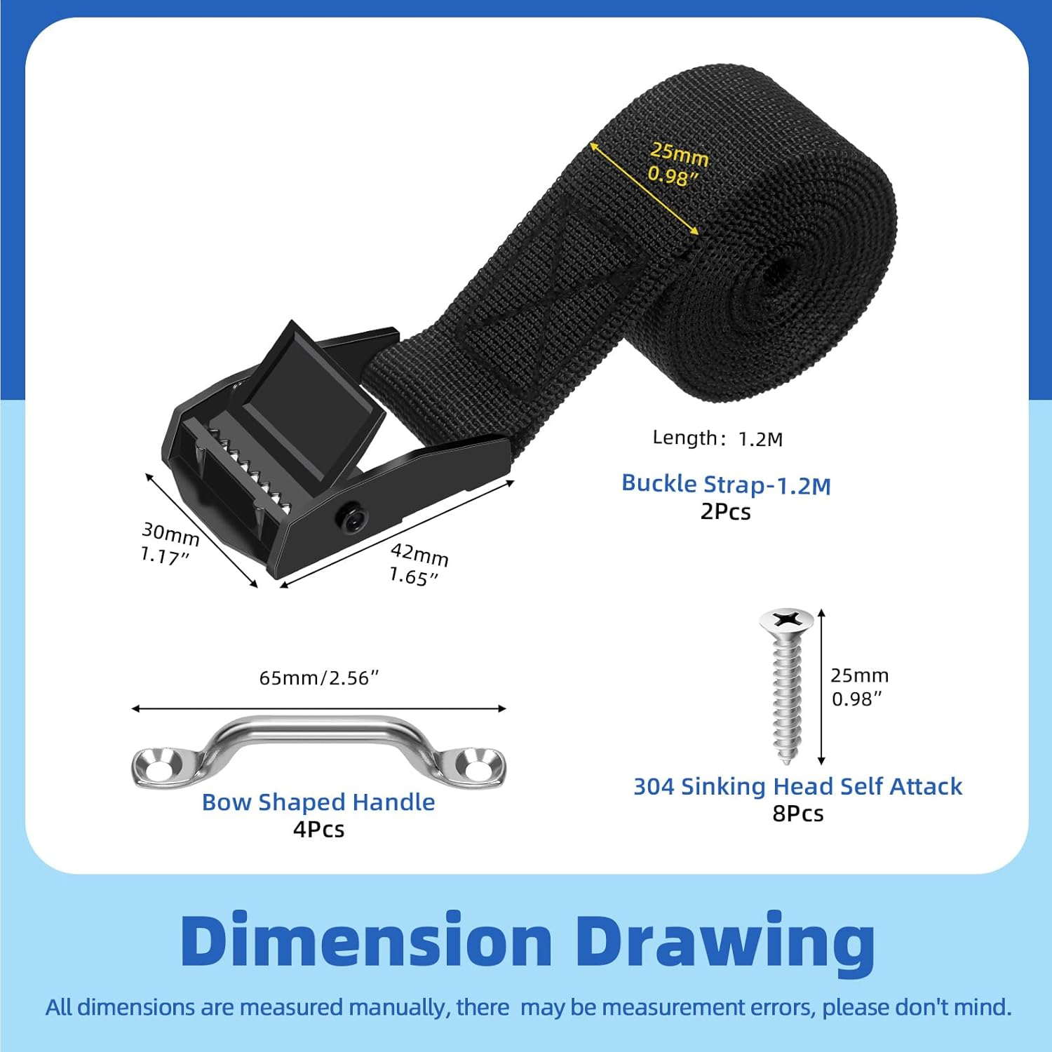 Glarks 14Pcs Battery Tie down Strap Kit - 2.5CM X 1.2M(4Ft) Straps, M5 Cam Buckles, Screws - Hold down Kit for Boats, Luggage Belt image number 2