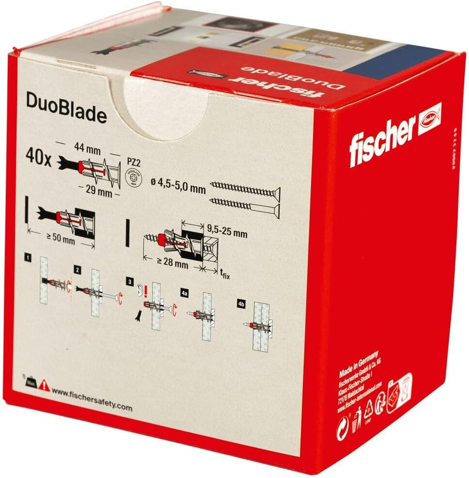 Fischer Duoblade LD, Innovative Self-Drilling Plasterboard Plug, Strong Plug for Fast and Easy Installation in Gypsum Plasterboard and Fibre Board, with Metal Tip, 40 Plugs image number 3
