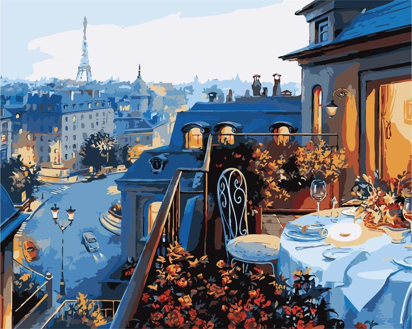 Paint by Numbers - DIY Digital Canvas Oil Painting Adults Kids, Paint with Number Kits, Digital Painting, Numbers Painting, Painting Numbers Adults for Home Decorations - Paris Hotel 16 * 20 Inch