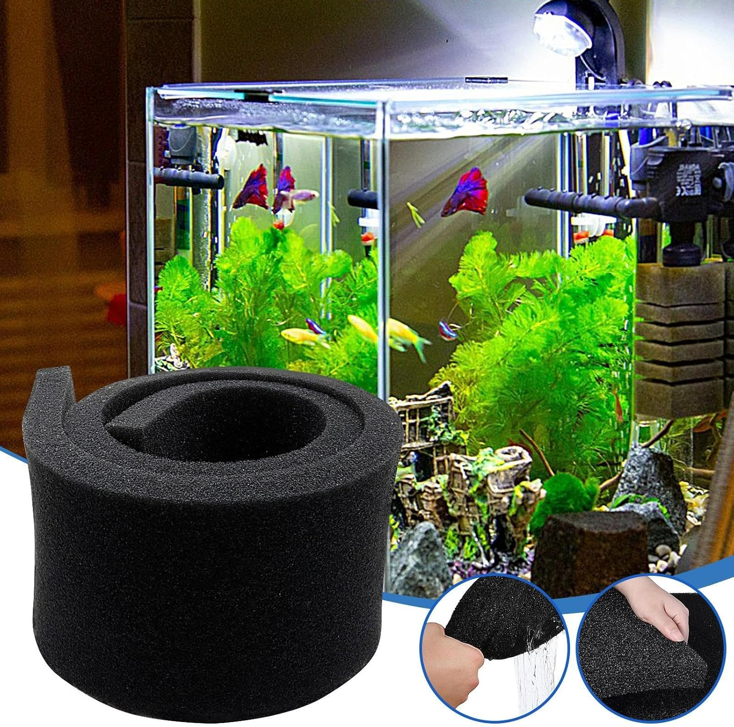 Wezalget Aquarium Filter Foam Pad | Easy to Cut Replacement Fish Tank Filter Foam Aquarium Filter Media Foam - for Aquarium Fish Tank Pond Canister Filters, Enhanced Aquatic Health - 50X50X2Cm image number 2