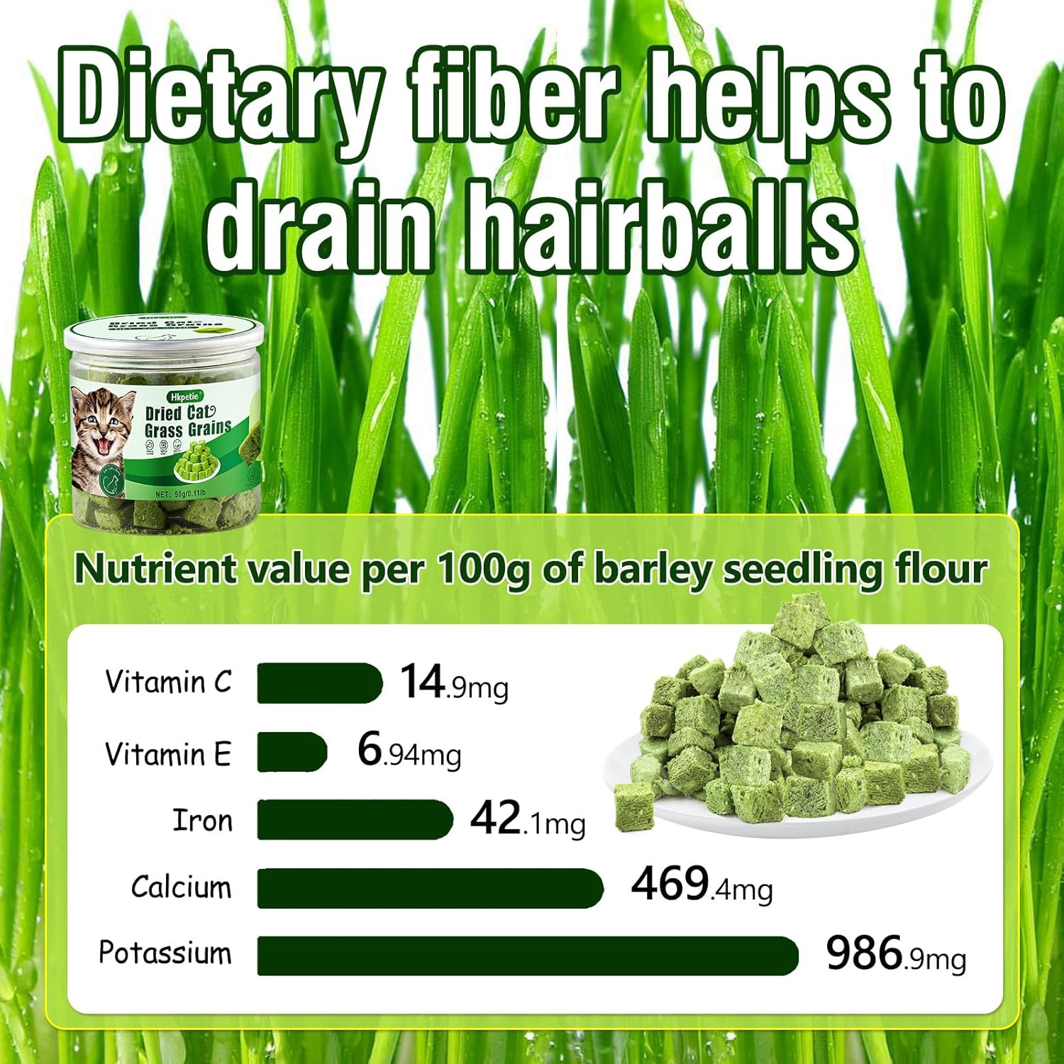 50G Cat Grass Teething Treat, Delicious Cat Grass Teething Snack Edible Cats Chew Toy for Teeth Cleaning and Hairball Removal in Cats image number 5