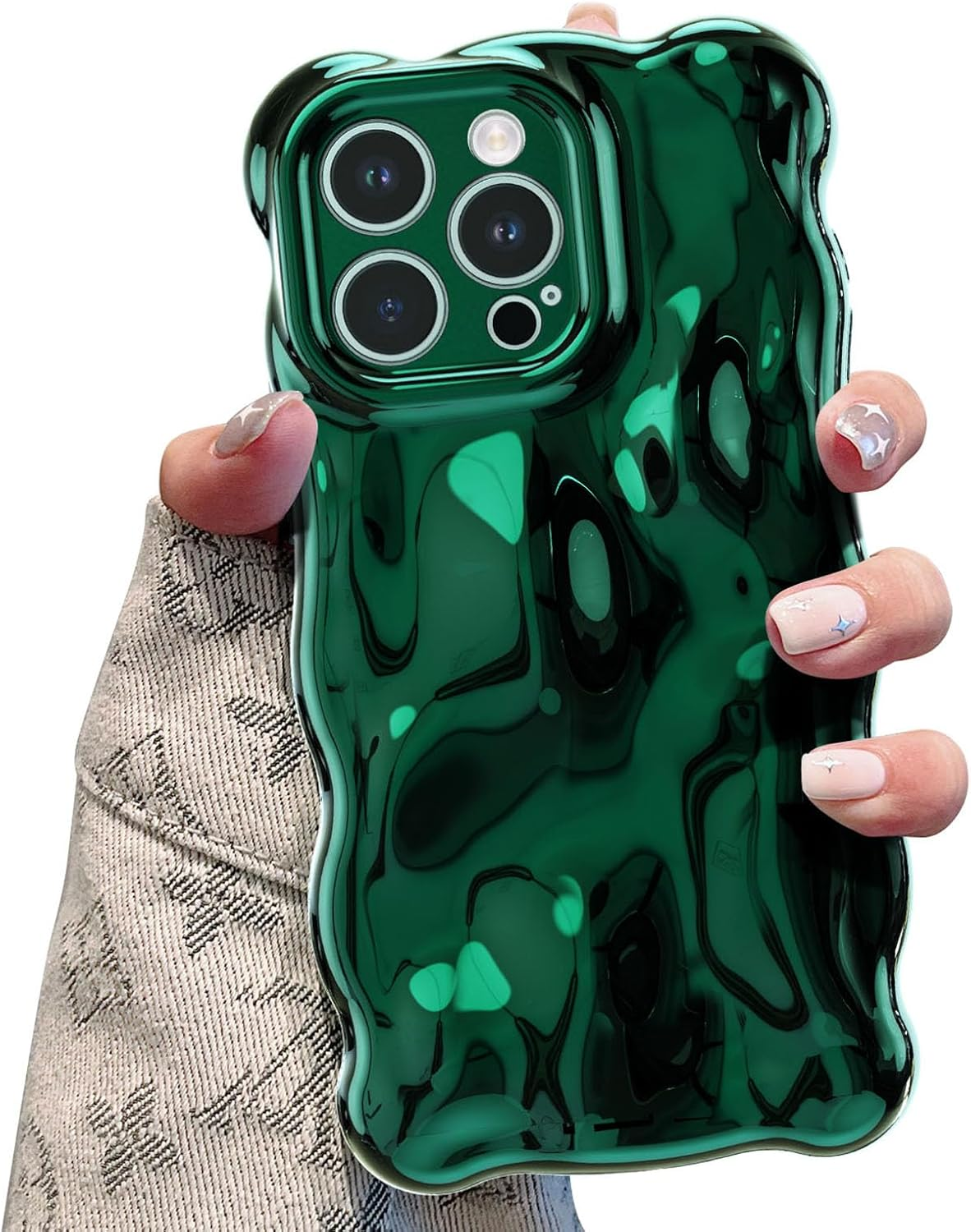 UEEBAI Case for Iphone 14 Pro 6.1 Inch, Cute Solid Color Curly Wave Shape Shockproof Soft Bumper Phone Case, Candy Water Ripple 3D Silicon Slim Pretty Case Aesthetic Cover, Glitter Pink