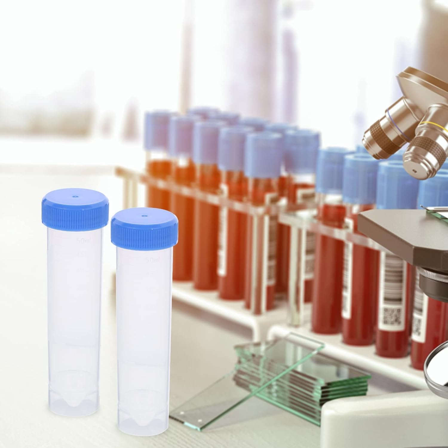 4 Pcs 50Ml Plastic Centrifuge Tubes with Screw-On Cap, Polypropylene Graduated Micro Centrifuge Tube, Self Standing, Blue Tubes with Caps Centrifuge Test Tube for Labs Reusable