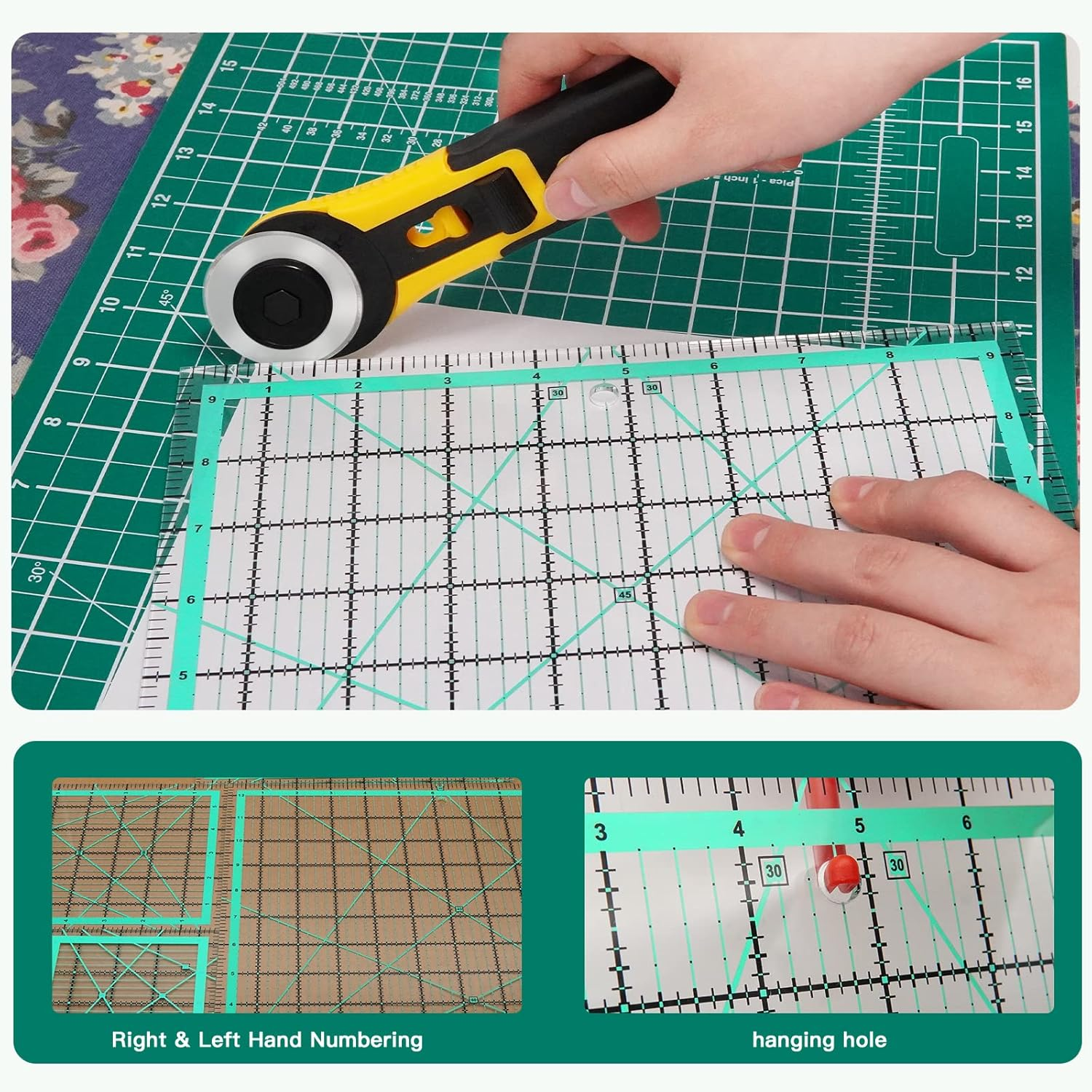 MANUFORE 4Pcs Square Quilting Ruler (12.5&rdquo;/ 9.5&rdquo;/ 6&rdquo;/ 4.5&rdquo;) Sewing Acrylic Ruler Anti-Slip Ruler DIY Quilting Tools with Clear Printed Lines for Precise Cutting image number 6