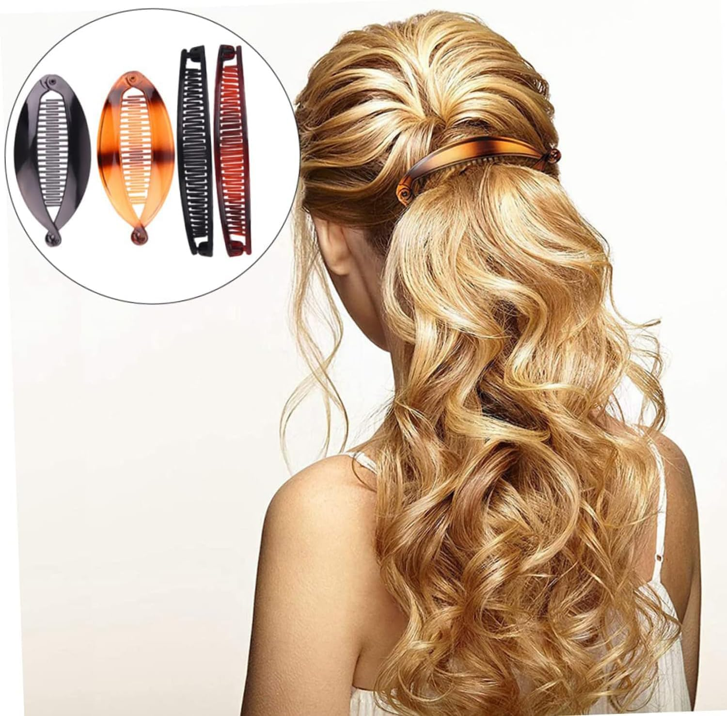 Pack of 4 Banana Clips, Retro Female Hair Accessory Hair Comb, Fishtail Hair Accessories, French Banana Clip Combs, Applicability, Suitable for Long, Curly or Straight Hair image number 4