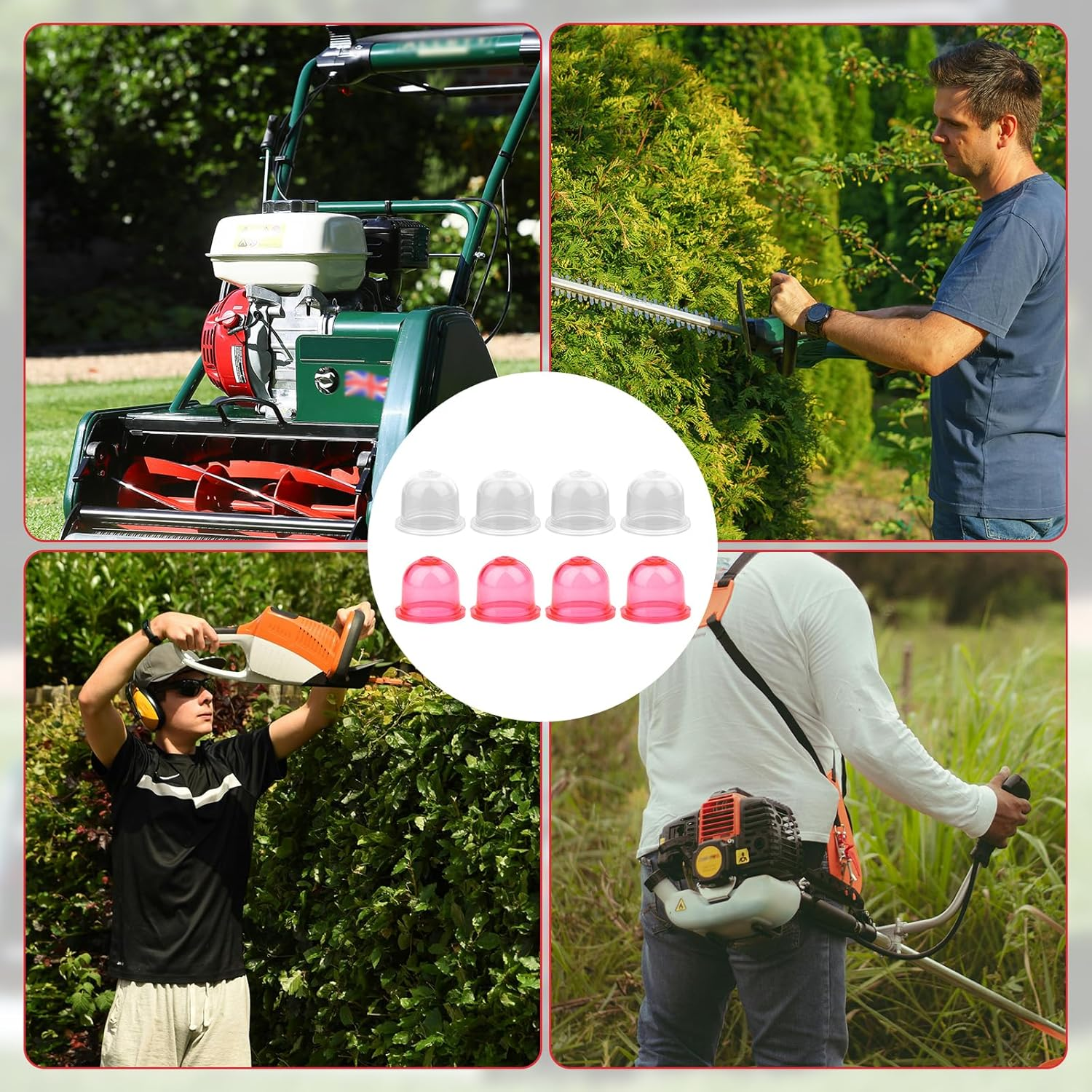 NQEUEPN 8Pcs Petrol Fuel Primer Bulb, Transparent Red Carburetor Primer Bulbs Replacement for Small Engines Trimmer Blower Strimmer Cutter Mower Compatible with 188-12 188-12-1 49-020 615-811 image number 4