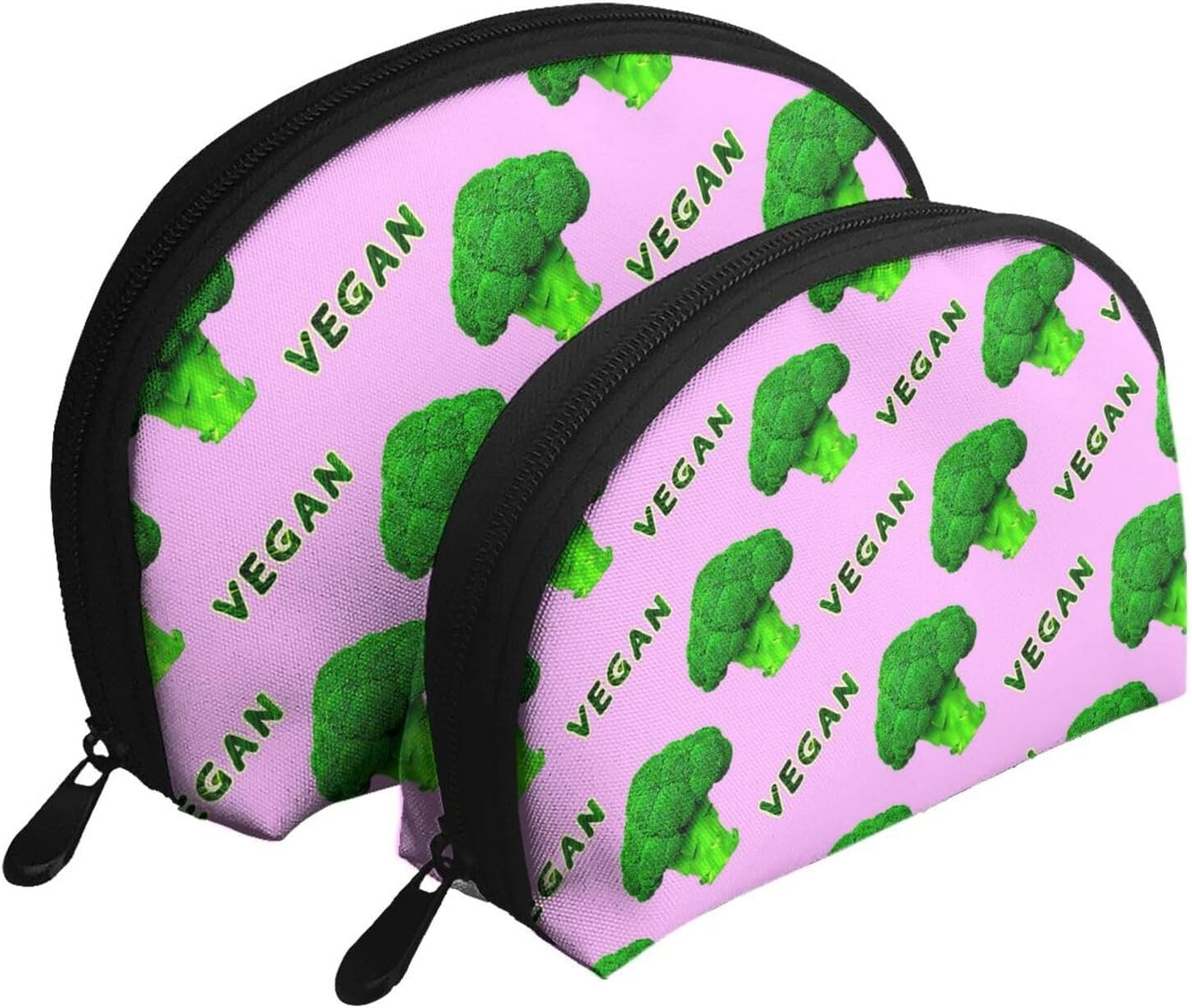 Cozimangoe Coin Pouch Makeup Bags Set, 2 Piece Shell Shape Cosmetic Bag with Pockets for Daily Travel Handbag Lipstick Keys Toiletry, Personalized Broccoli Vegan Green Pink image number 5