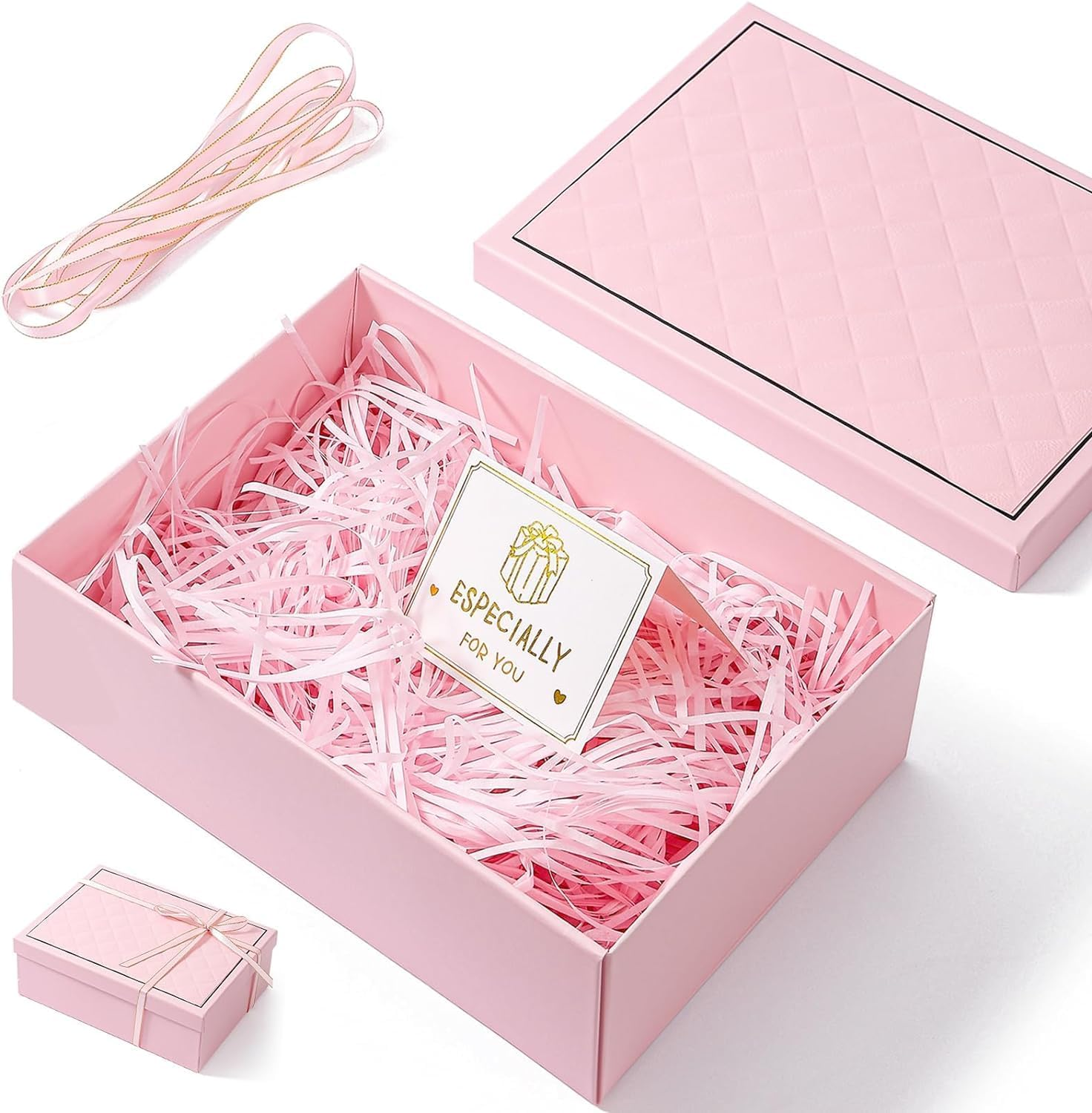 OSYLICT Gift Boxes with Lids,9.8 * 7 * 3.3 Inches with Card, Ribbon, Raffia Shredded Paper.Small Blue Gift Box for Presents,Christmas,Weddings, Birthdays,Bridesmaids. (Blue)