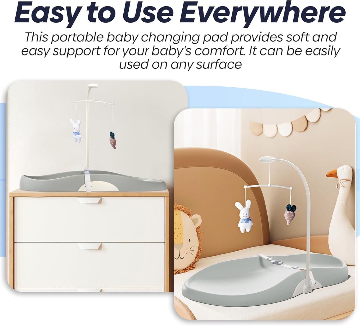 FLAIREON Baby Changing Pad, Waterproof Soft PU Change Pad for Babies, Portable Baby Changing Mat, Fits All Changing Tables, Lightweight Nappy Change Mat, Soft Change Mat Cover &ndash; Light Gray image number 1