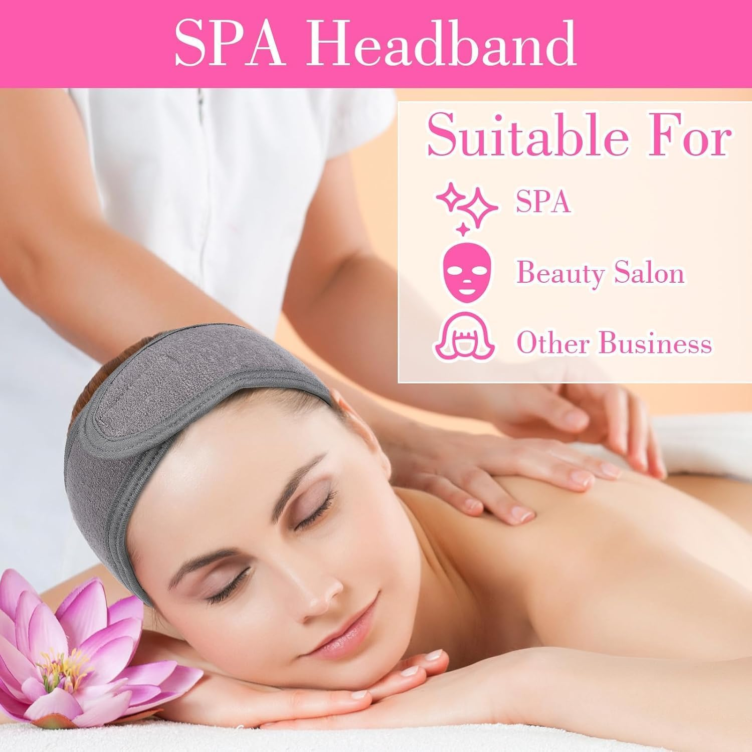 Shuoteng Facial Makeup Hair Wrap with Adjustable Sticker, 3Pcs Washing Face Make-Up SPA Hair Wrap, Spa Facial Headband Adjustable Makeup Hair Band Head Wrap for Face Care and Sports image number 1