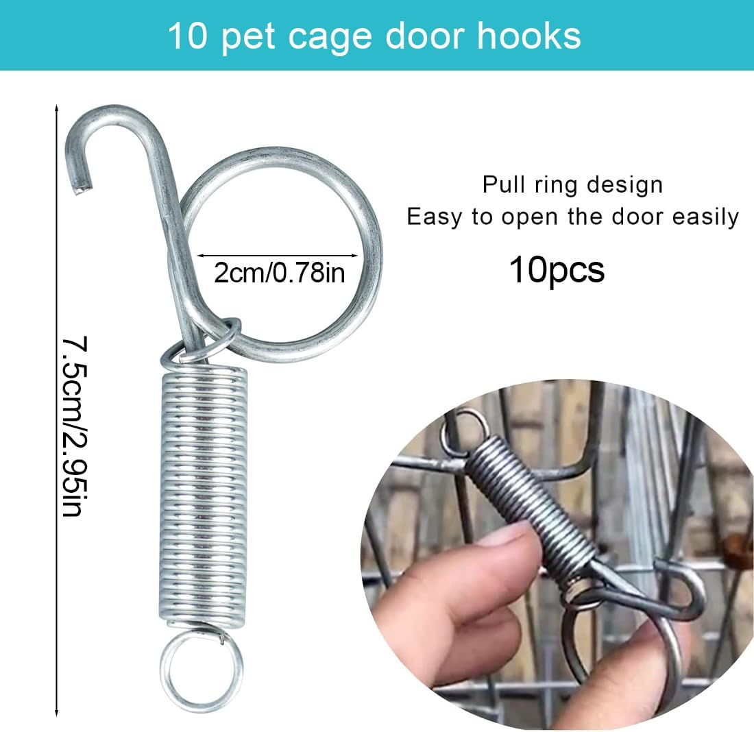 BEPSYOM Rabbit Cage Door Hooks, Pack of 10 Multifunctional Spring Latch Hooks for Cages, Metal Rabbit Cages, Door Finger Spring, for Birds, Dogs, Cats, Parrots, Small Animals image number 1