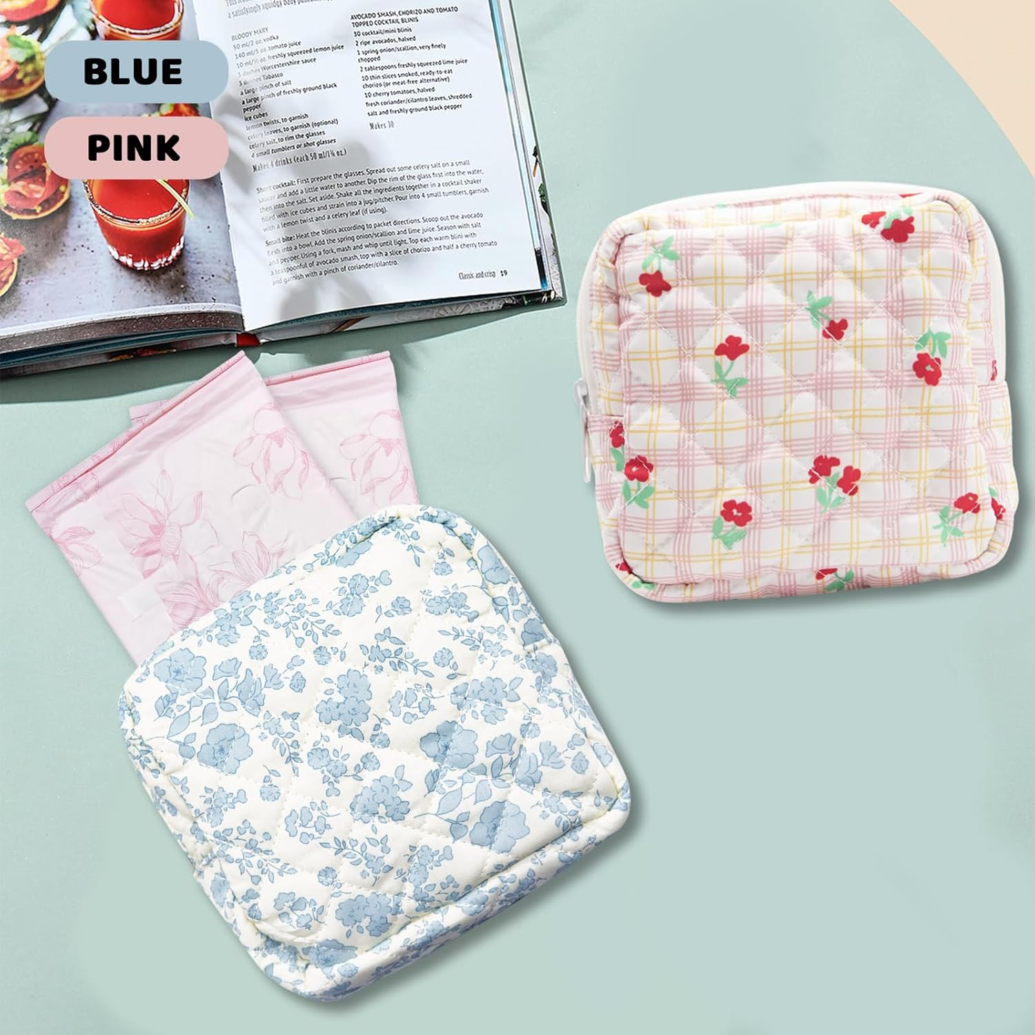 Long Keeper Small Makeup Bag for Handbag Cosmetic Bag with Compartments Small Toiletry Bag Mini Travel Toiletry Pouch, Navy Flower, S, Small Make up Bag image number 3