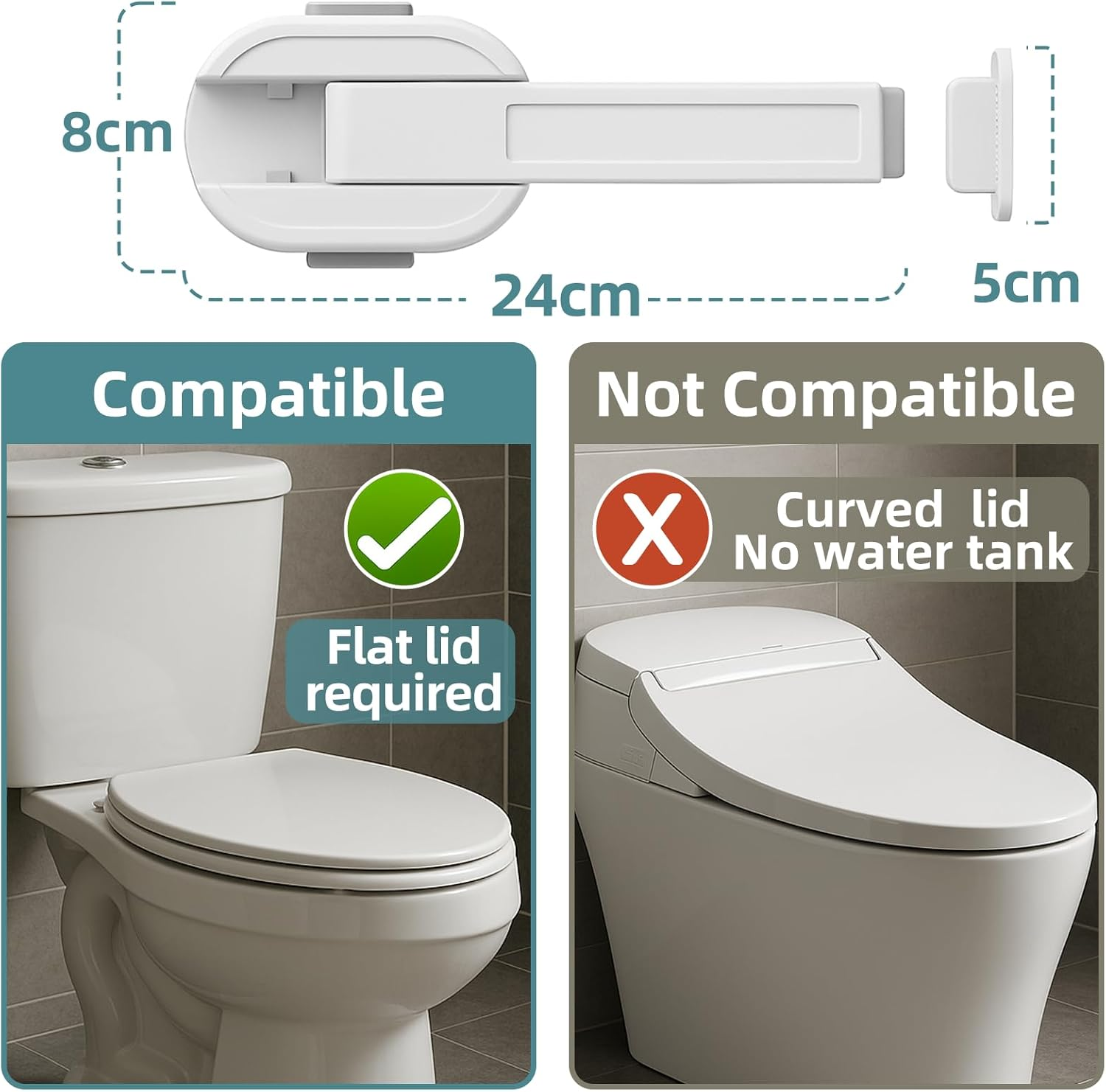 Baby Safety Toilet Lock for Most Standard Toilet Lids, Childproof Toilet Seat Locks with 3M Adhesive, No Tools Needed & Easy to Install (White, 1-Pack) image number 1
