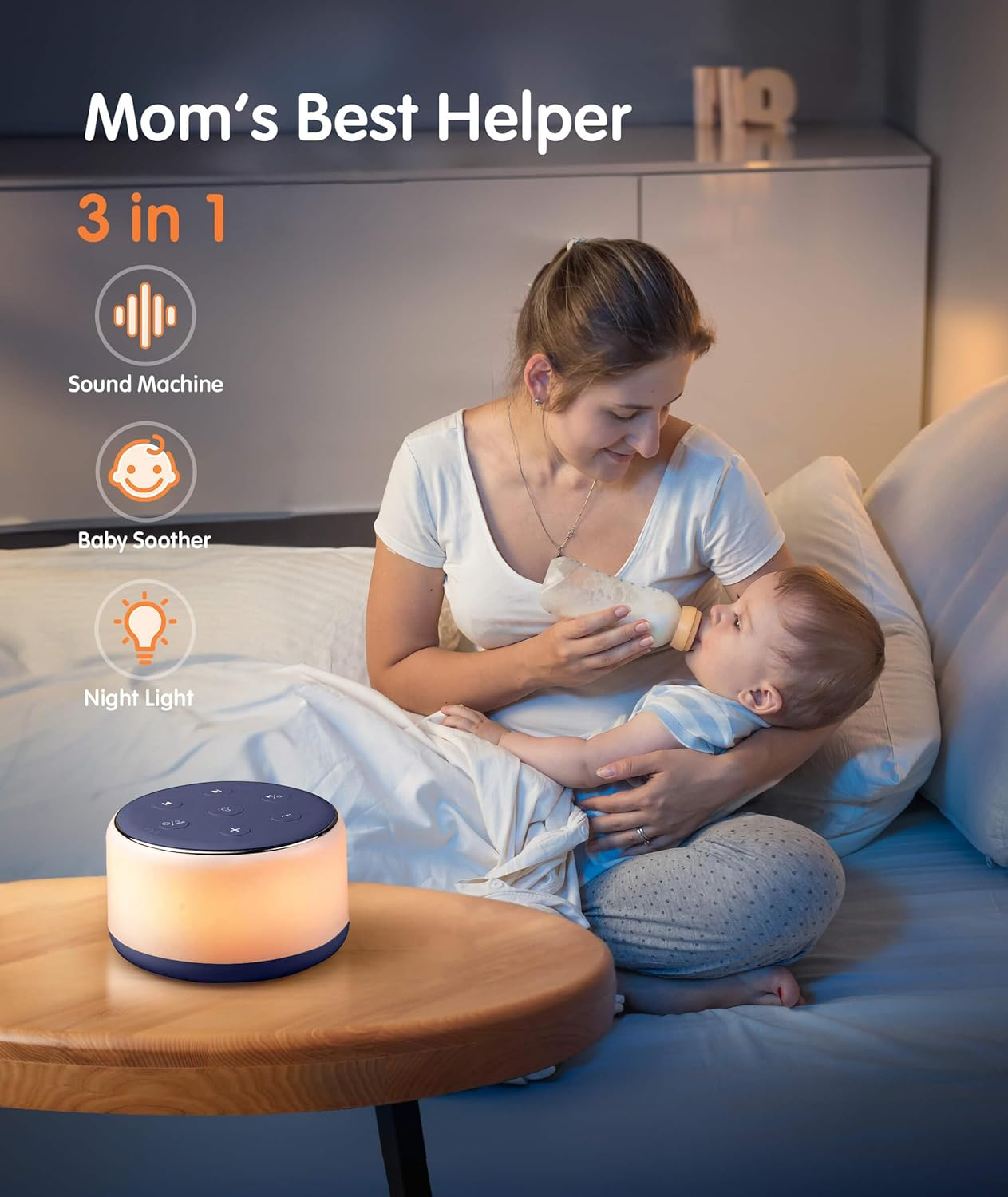 Sound Machine for Sleeping Baby Kids Adults &ndash; Rechargeable Portable White Noise Machine with Night Light, 34 Soothing Noises, Nursery Decor Baby Lullaby Machine, Auto-Off Timer - Blue image number 3