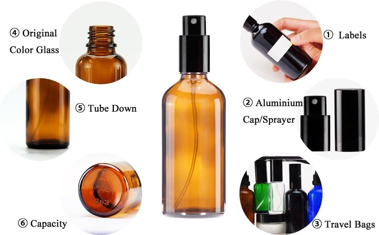 YIZHAO Amber Glass Spray Bottles 4Oz, with Small Fine Mist Spray, Metal Cap, Refillable for Essential Oil,Travel,Cleaning,Perfume,Aromatherapy,Makeup &ndash; 9 Pcs image number 2