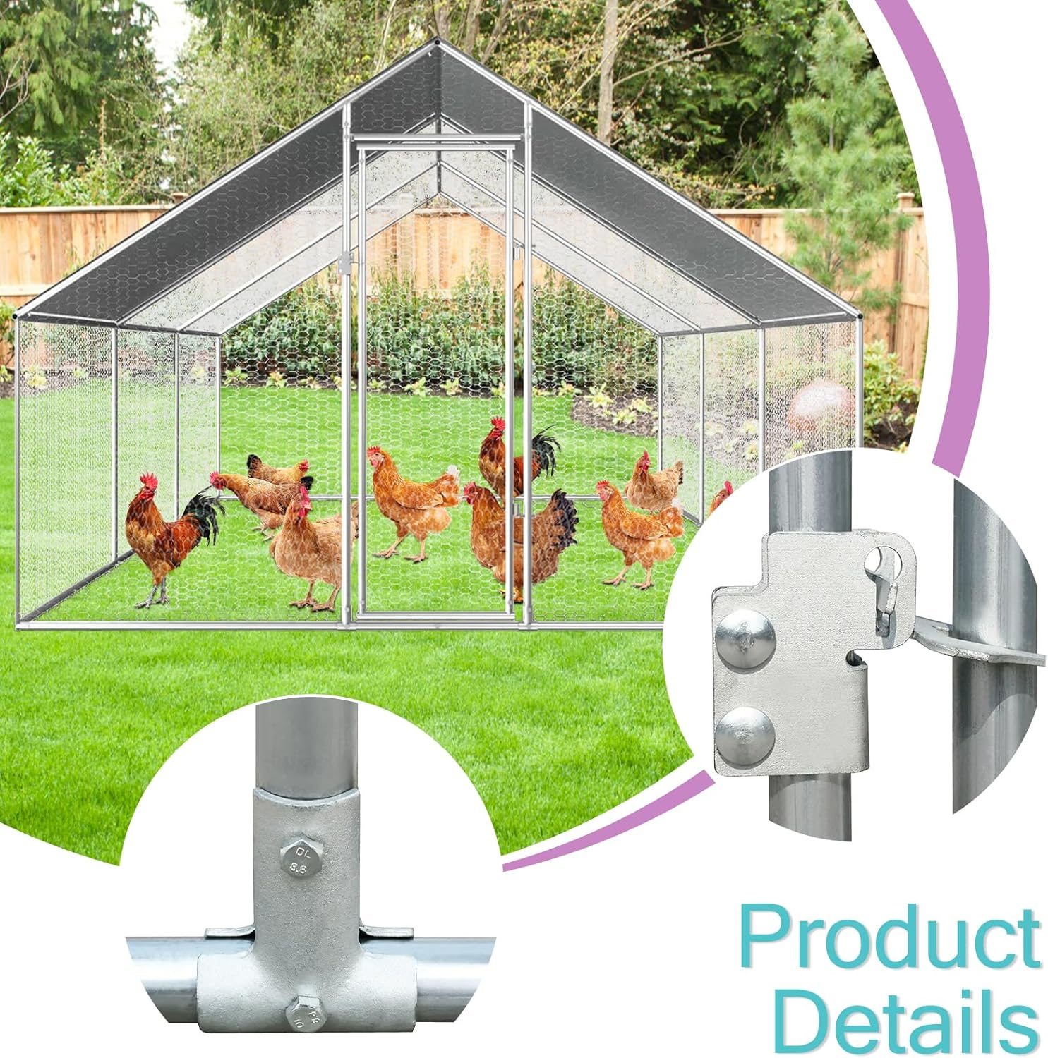 Chicken Coop Large Rabbit Hutch Pet Cage, Walk in Poultry House Coops Hen Run Ferret Habitat Farm Enclosure,2.75 X 6 X 1.92 M image number 4