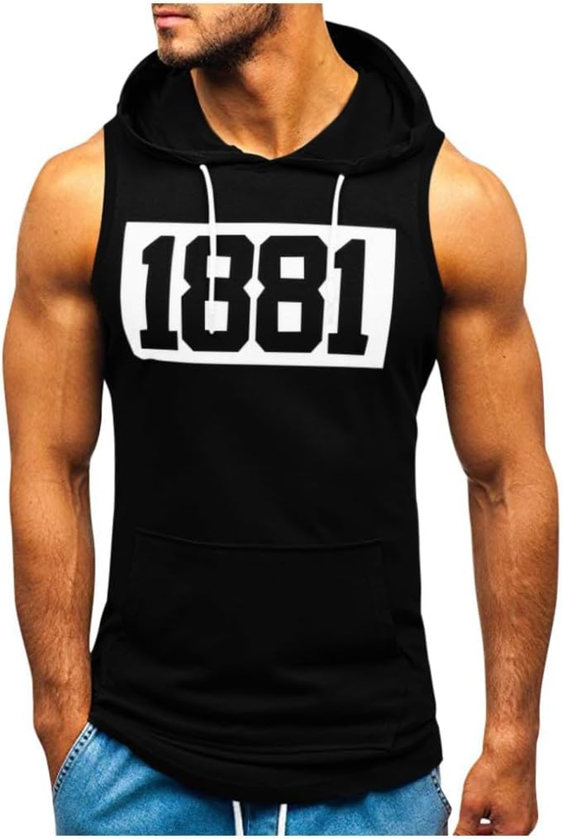 Tank Top Men'S Muscle Shirt Sleeveless Hoodie Muscle Shirt Workout Sports Top Hand Pocket Fitness Drawstring Hooded Vest Top