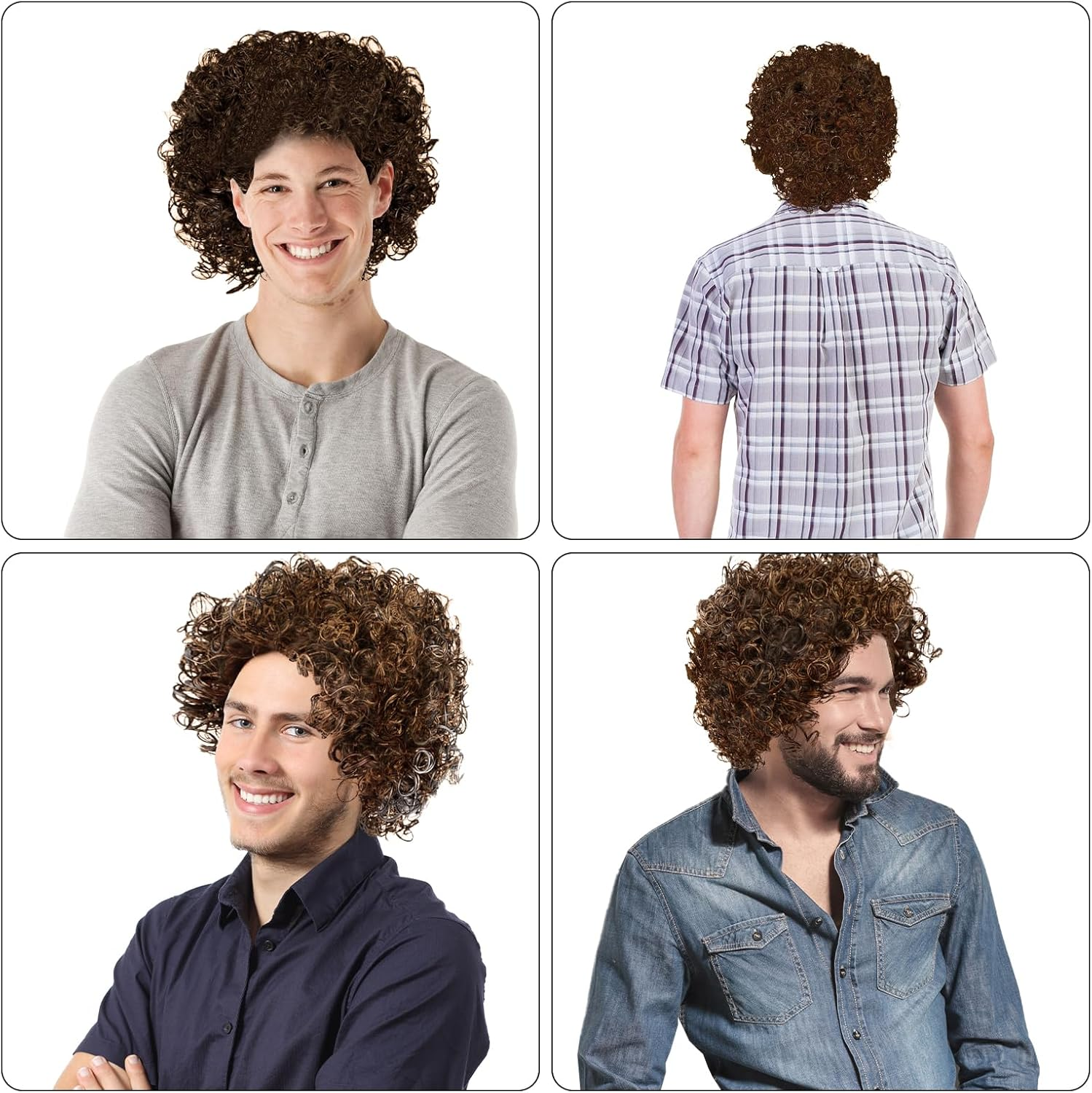 Wigs for Men,80S Wigs,Retro Pop Rock Curly Mens Wig,Suitable for Halloween,Christmas,Birthday Parties,Role Play (Brown) image number 5