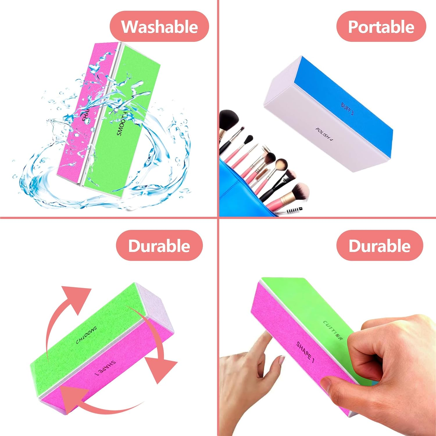 ONBPIY Nail Buffer Block 2 Pcs 4 Way Nail File Polisher for Natural and Acrylic Nails Multi Grit 120 240 600 3000 for Fingernail Shine image number 3