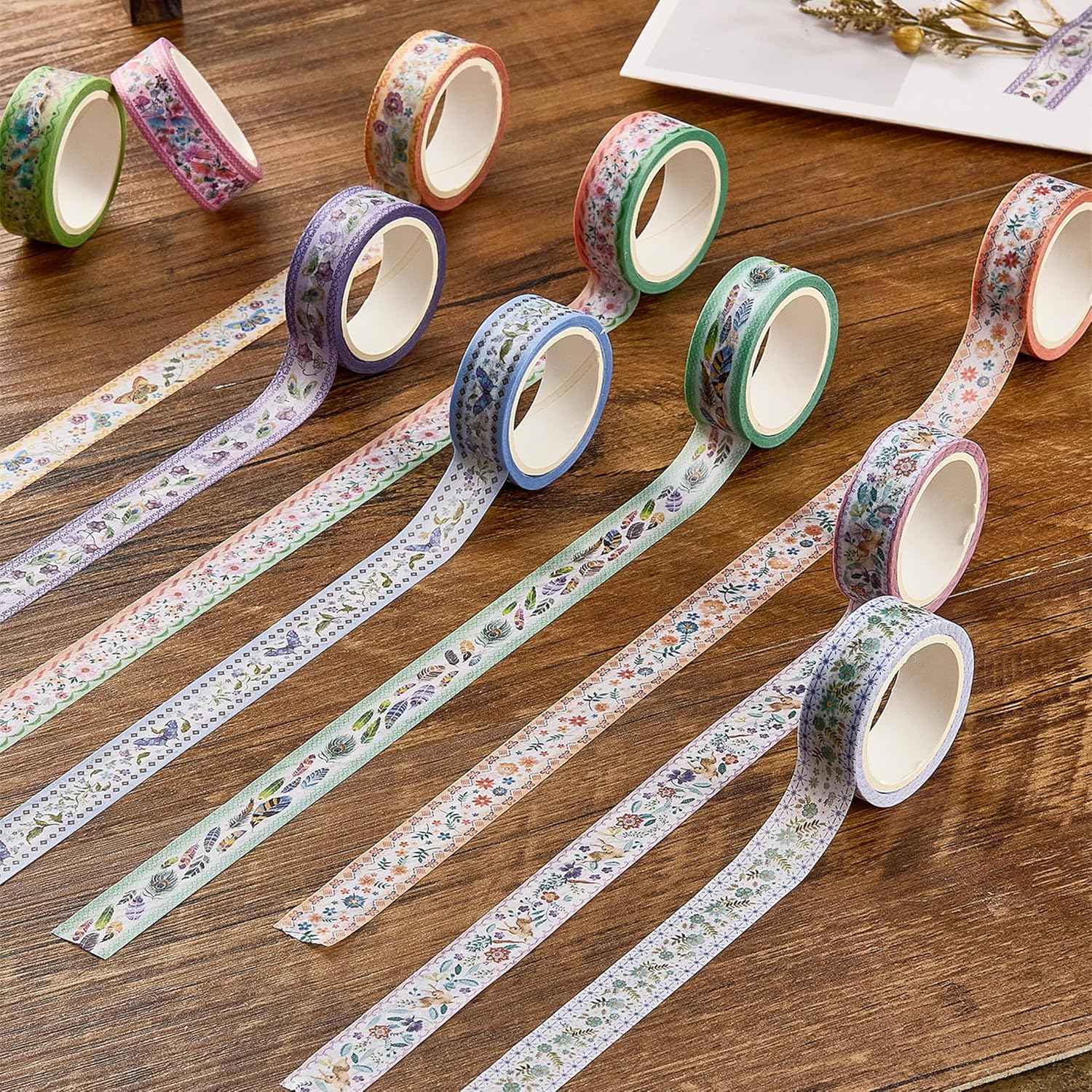 YUBBAEX 10 Rolls Embroidery Pattern Washi Tape Set - Decorative Adhesive Masking Tape for Scrapbooking, Journaling, DIY Crafts, Gift Wrapping &ndash; Vintage Floral and Nature Designs image number 1